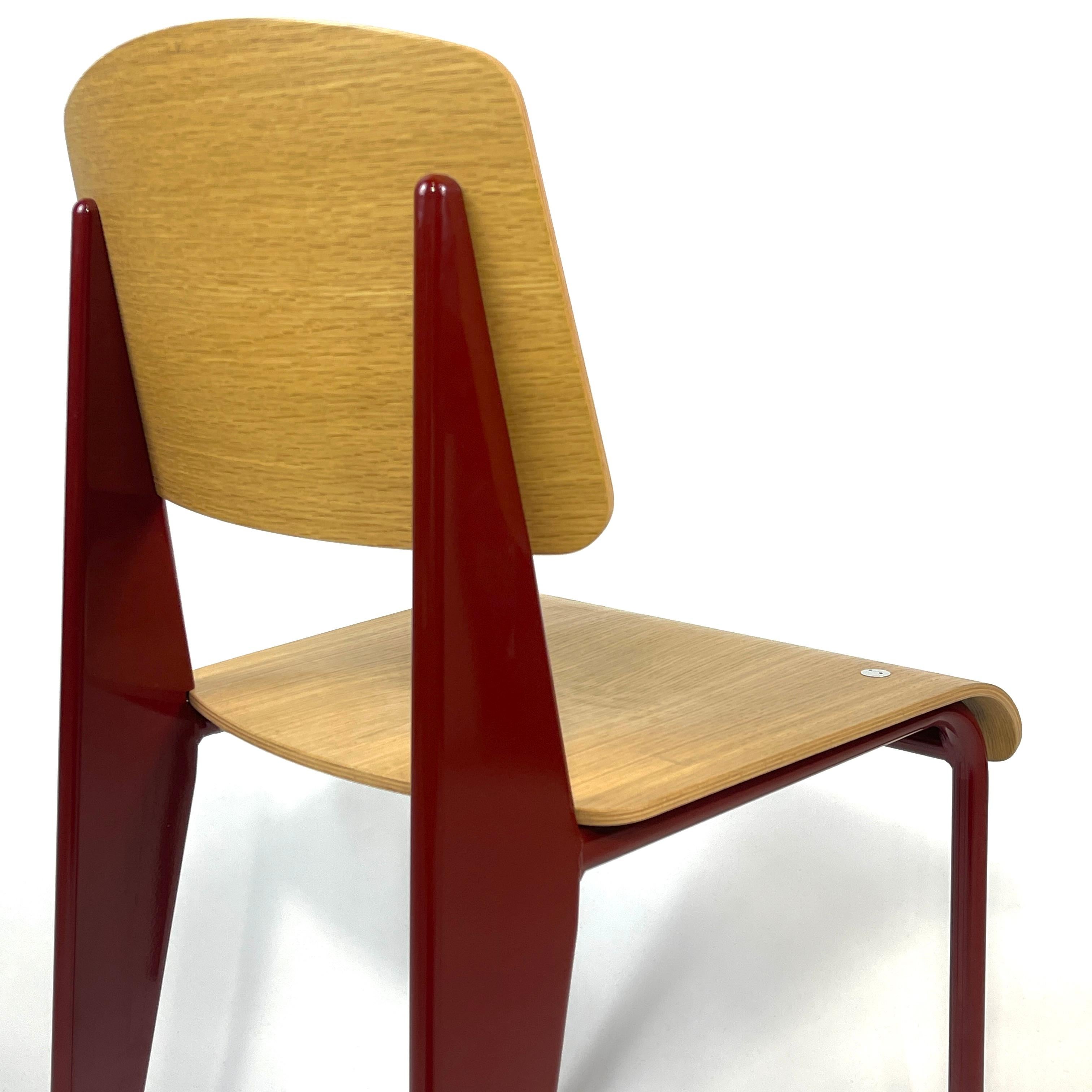 Powder-Coated Jean Prouvé Dining Chair Japanese Red Steel and Natural Oak by Vitra (3 avail)