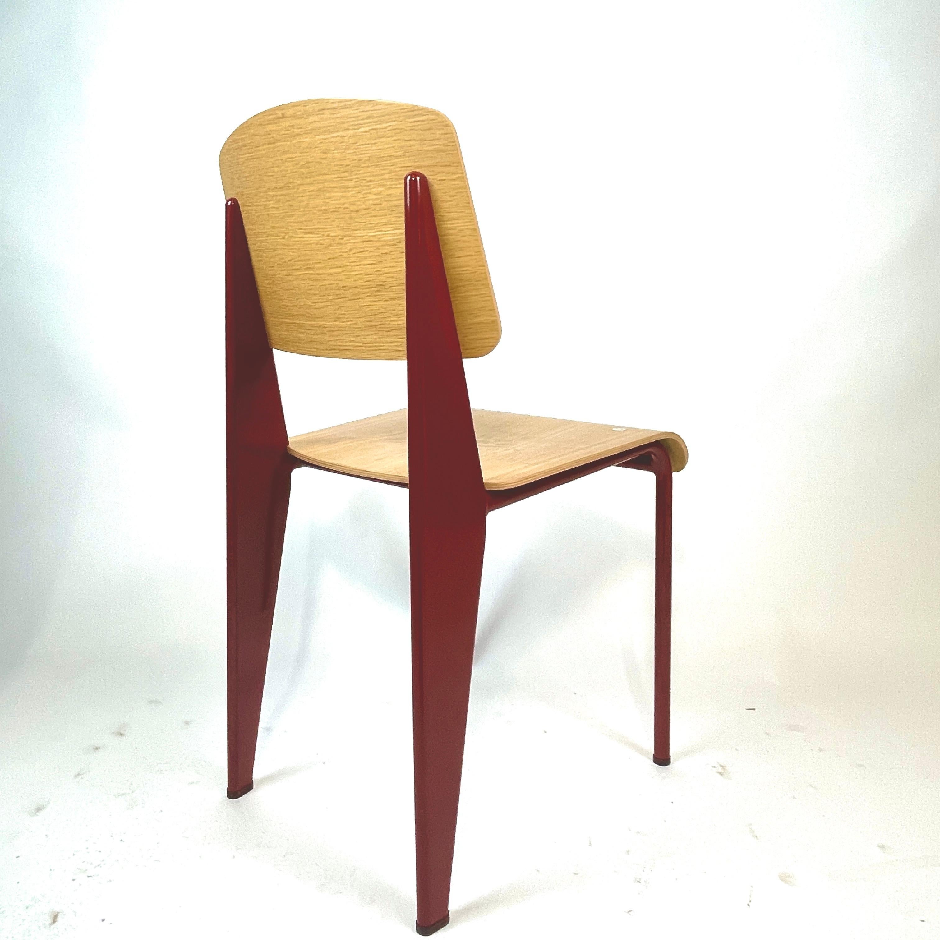 Jean Prouvé Dining Chair Japanese Red Steel and Natural Oak by Vitra (3 avail) In Excellent Condition In Hudson, NY