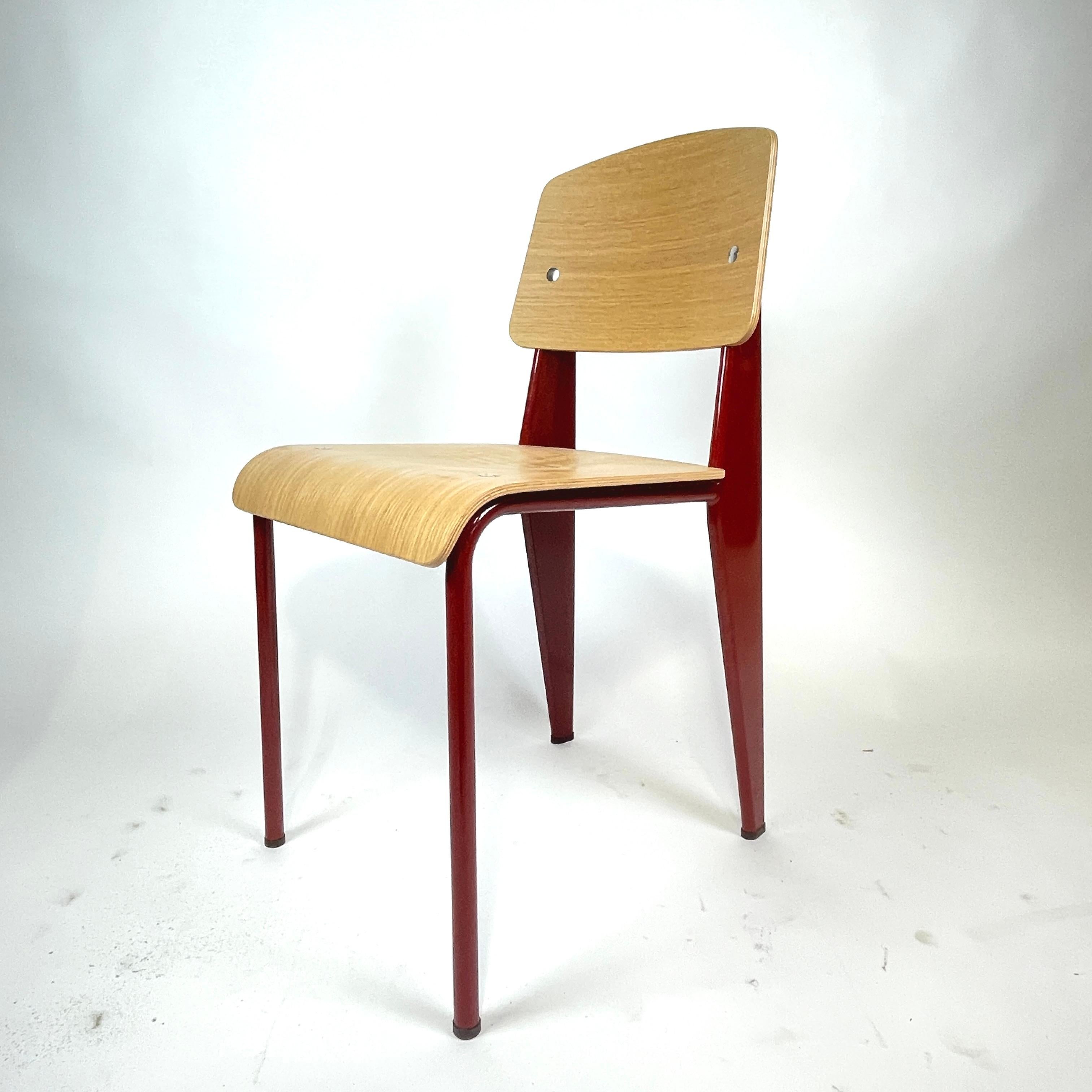 Jean Prouvé Dining Chair Japanese Red Steel and Natural Oak by Vitra (3 avail) 1