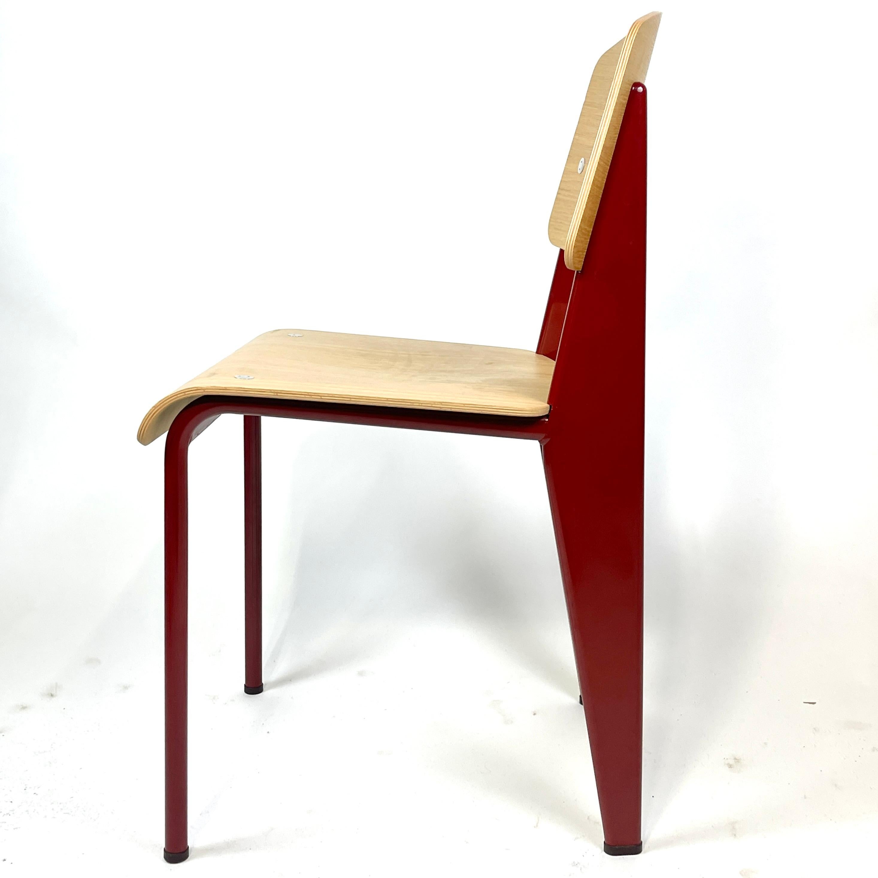 Jean Prouvé Dining Chair Japanese Red Steel and Natural Oak by Vitra (3 avail) 2