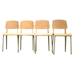 Jean Prouvé Dining Chairs in Pale Yellow, Set of 4