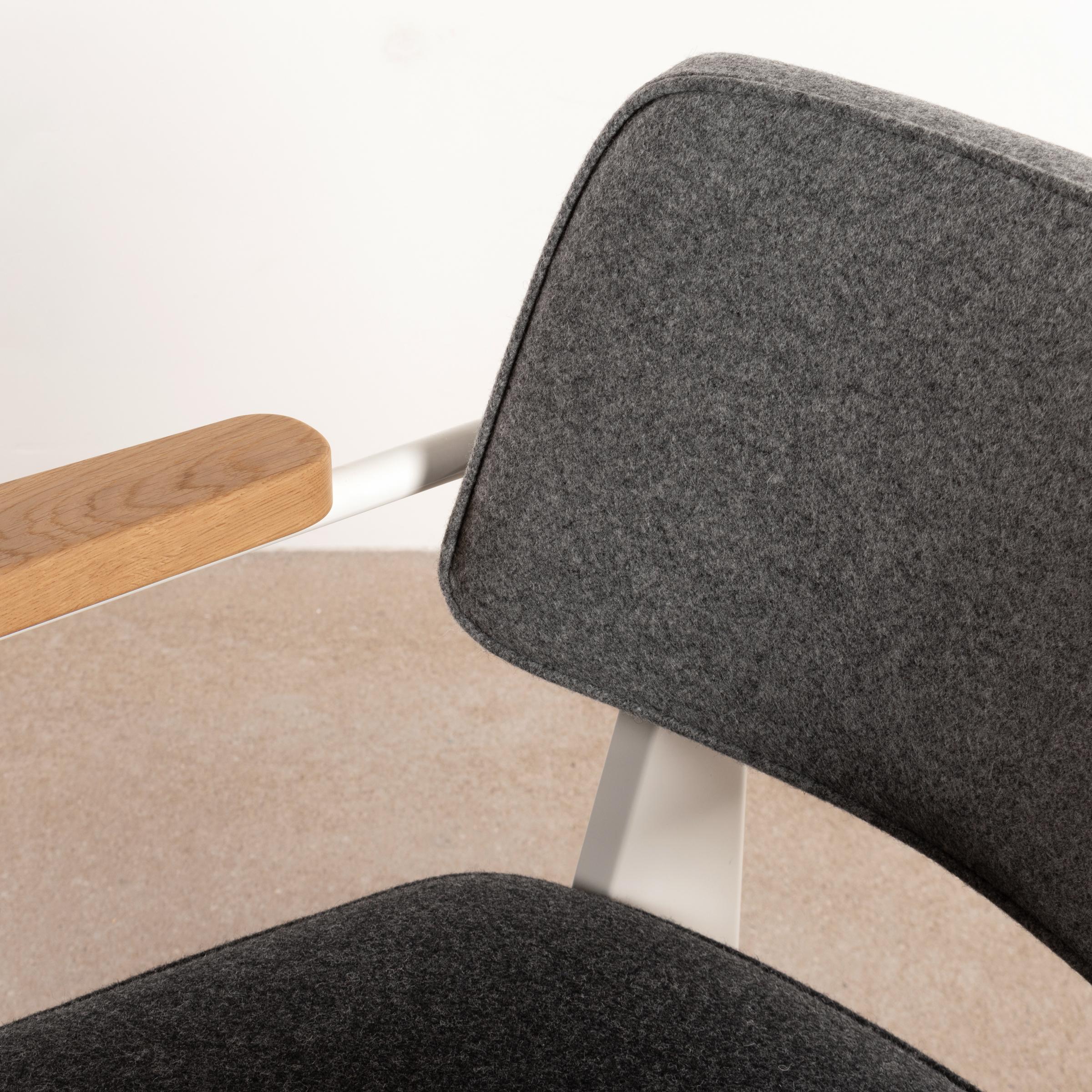 Jean Prouvé Fauteuil Direction in White and Grey Wool by Vitra 6