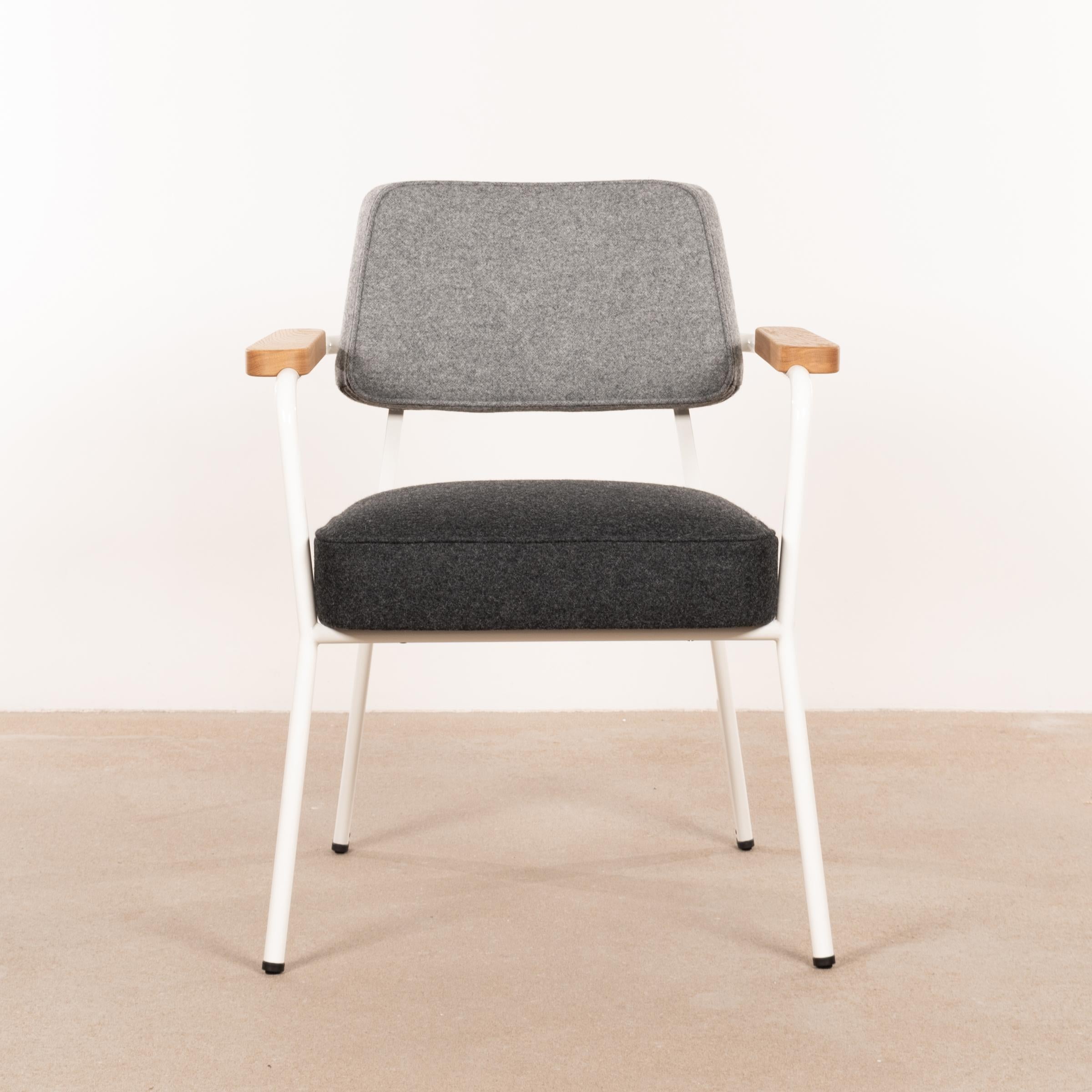 Mid-20th Century Jean Prouvé Fauteuil Direction in White and Grey wool by Vitra