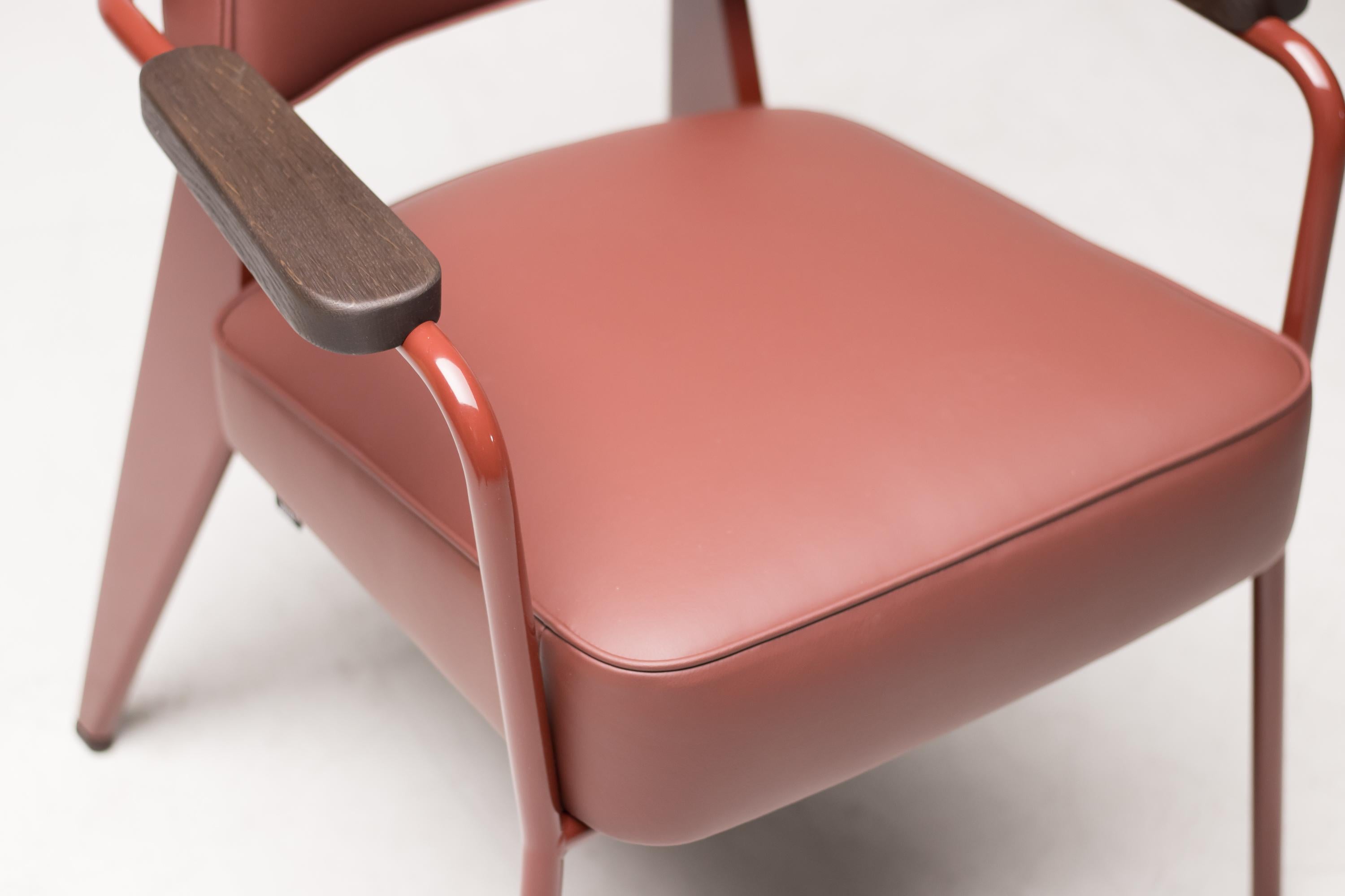 Mid-Century Modern Jean Prouvé Fauteuil Direction, Japanese Red