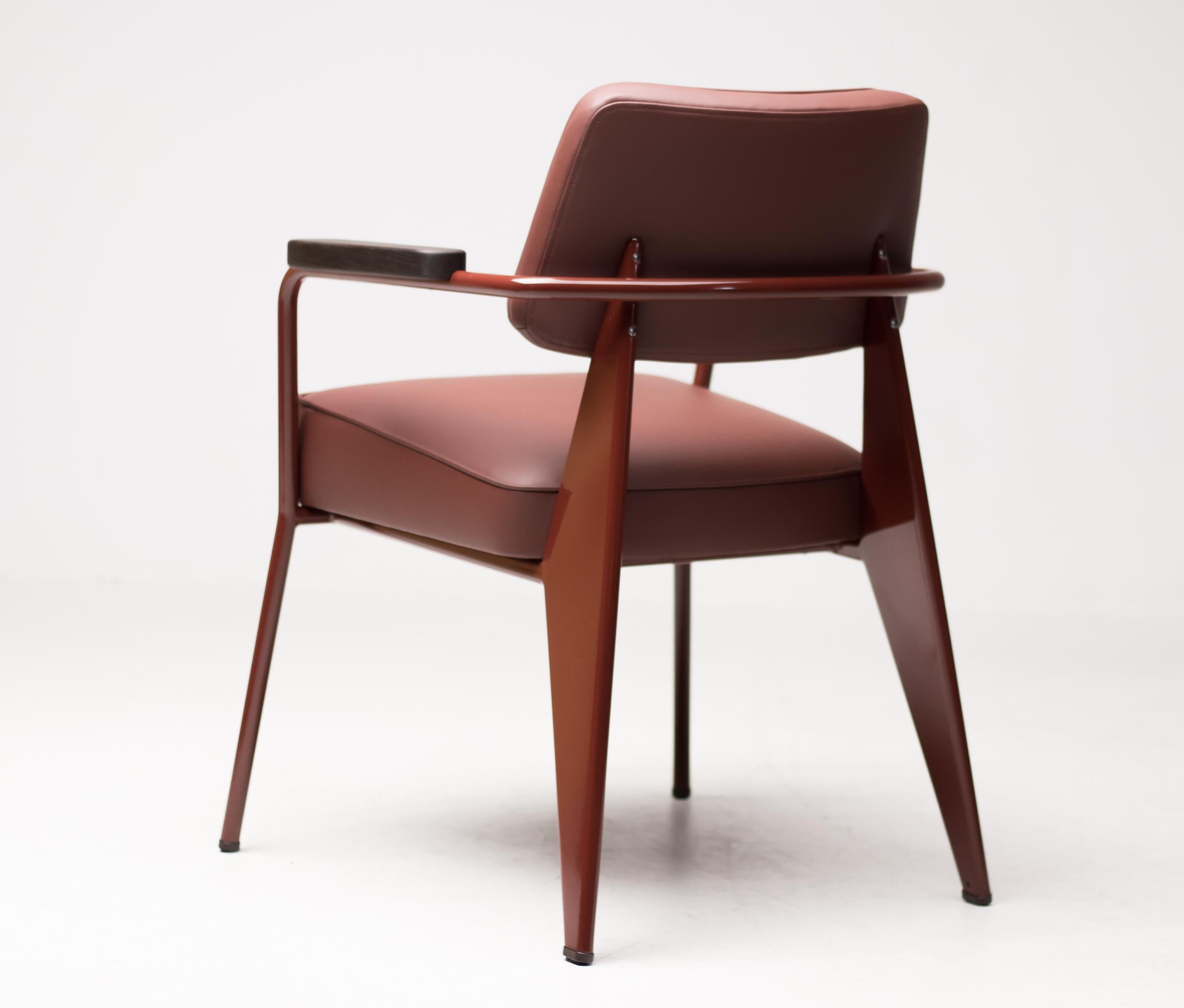 Leather Jean Prouvé Fauteuil Direction, Japanese Red
