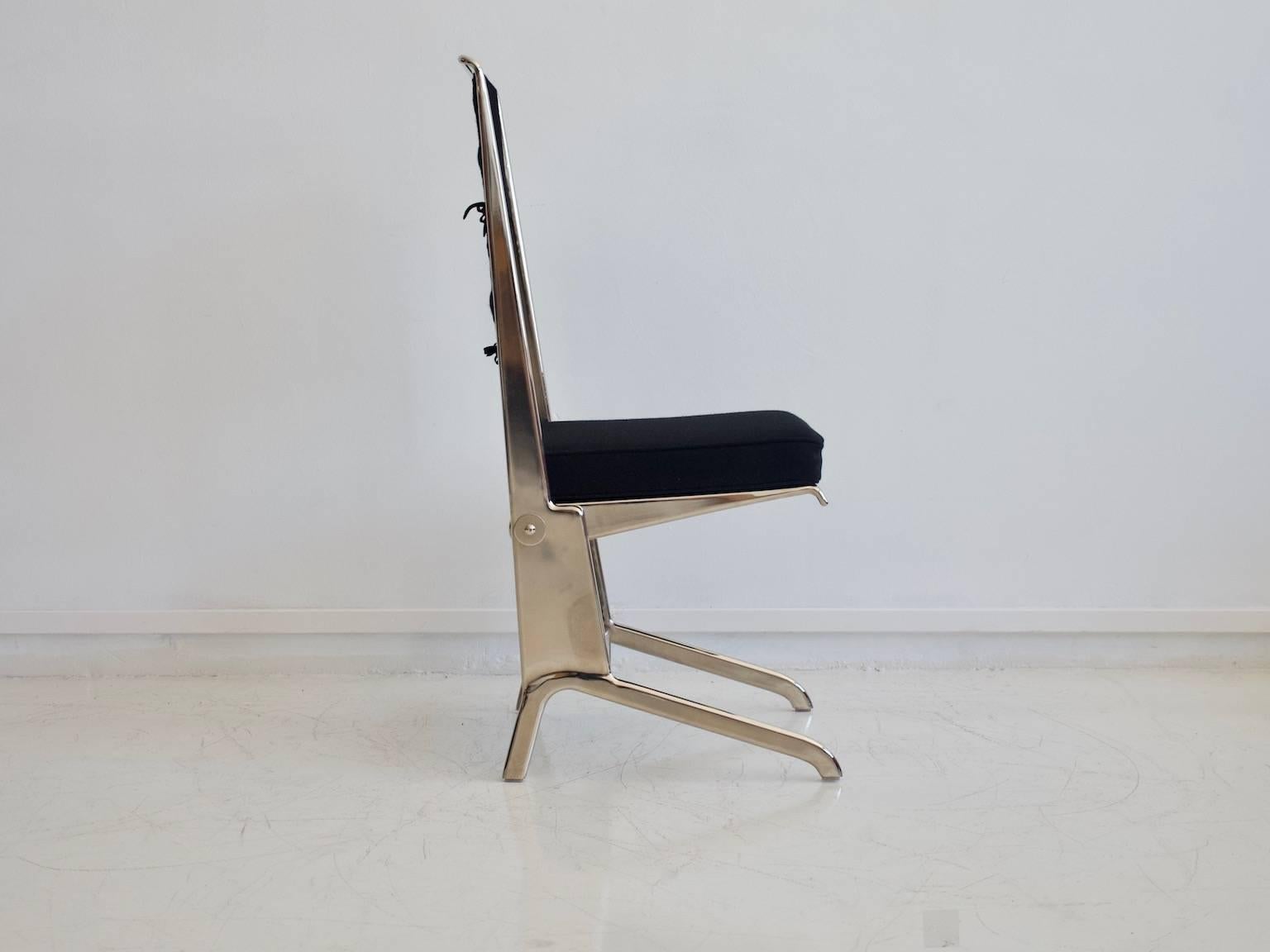 Mid-Century Modern Jean Prouvé Folding Chair with Steel Frame and Black Upholstery