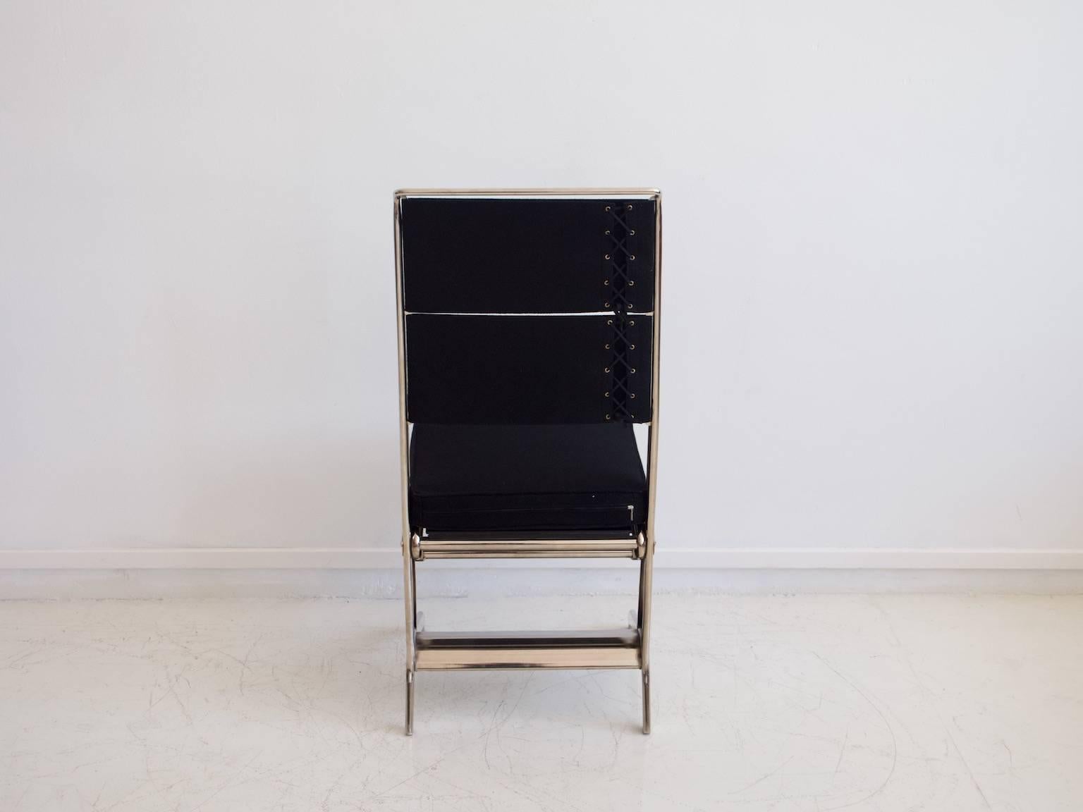 20th Century Jean Prouvé Folding Chair with Steel Frame and Black Upholstery