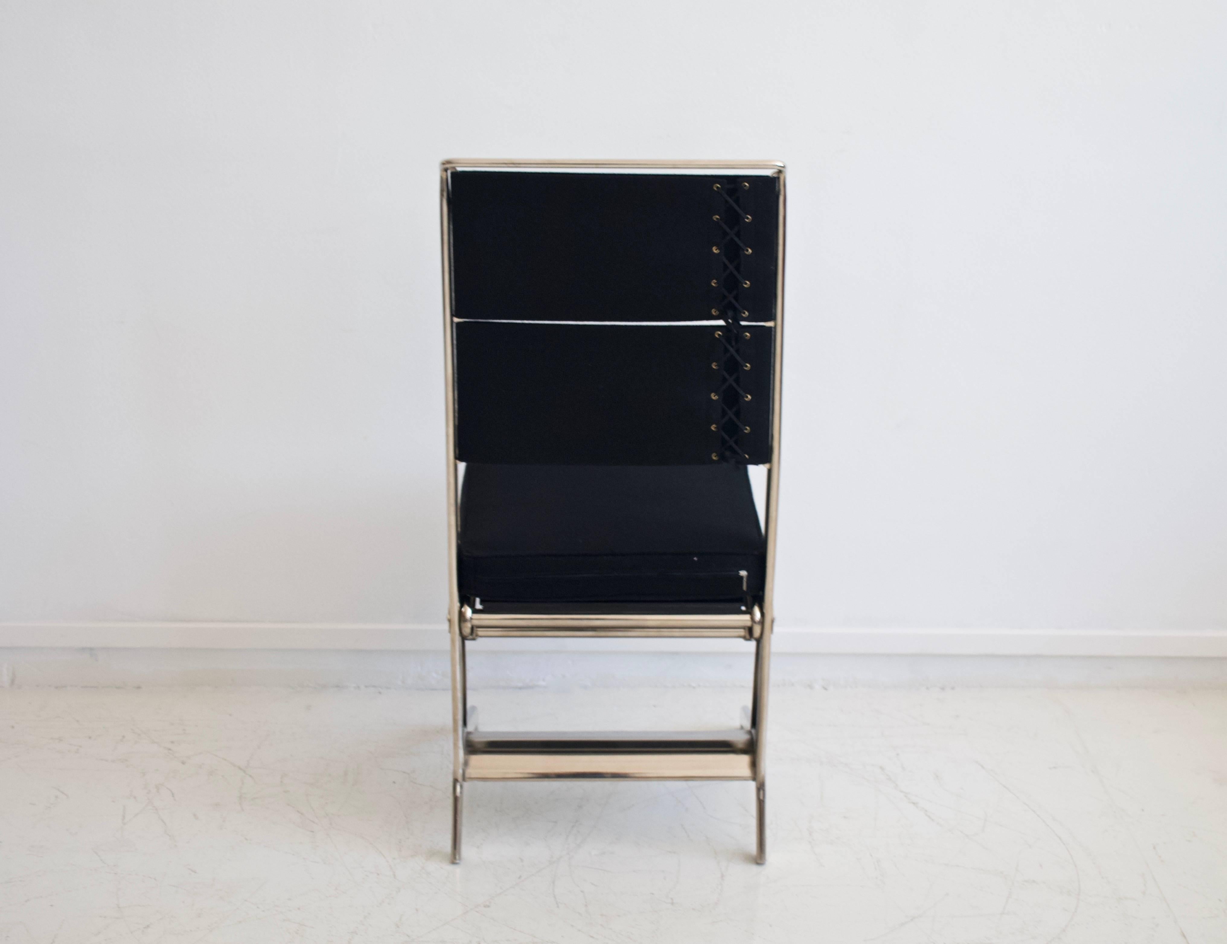 Jean Prouvé Folding Chair with Steel Frame and Black Upholstery 1