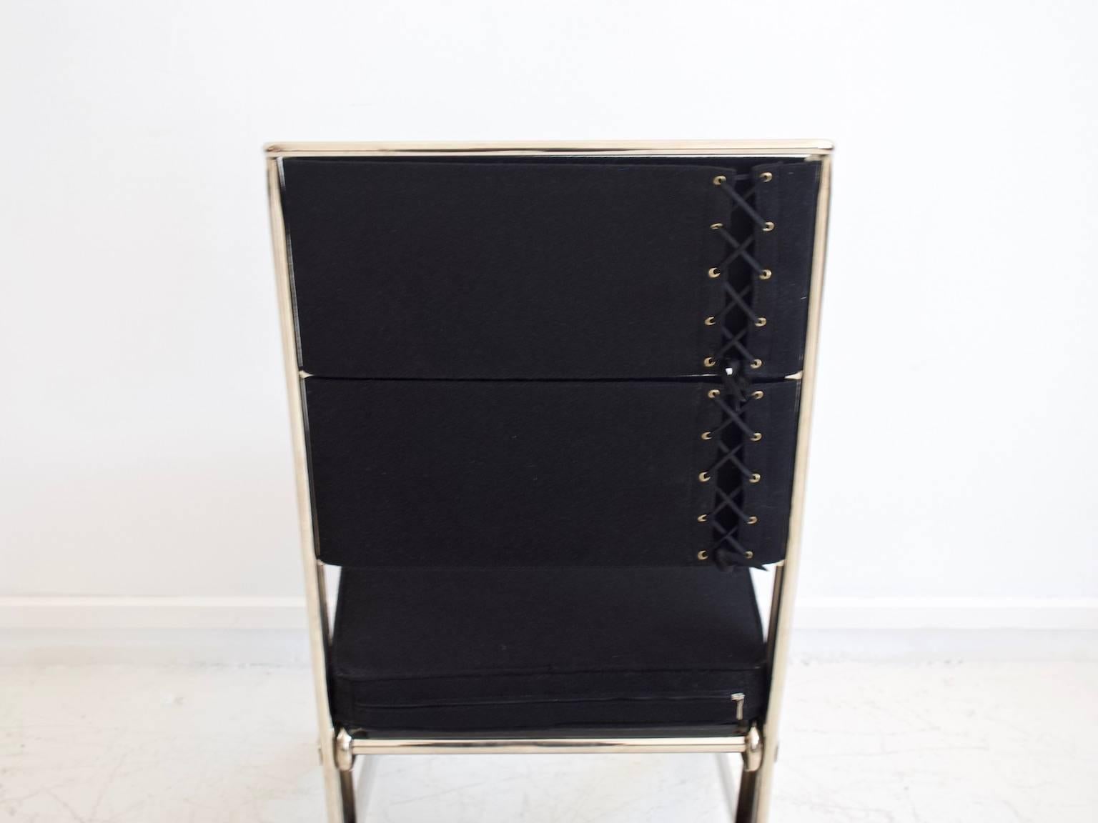 Jean Prouvé Folding Chair with Steel Frame and Black Upholstery 2