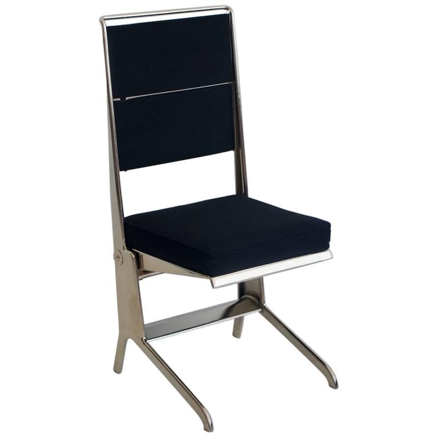 Jean Prouvé Folding Chair with Steel Frame and Black Upholstery