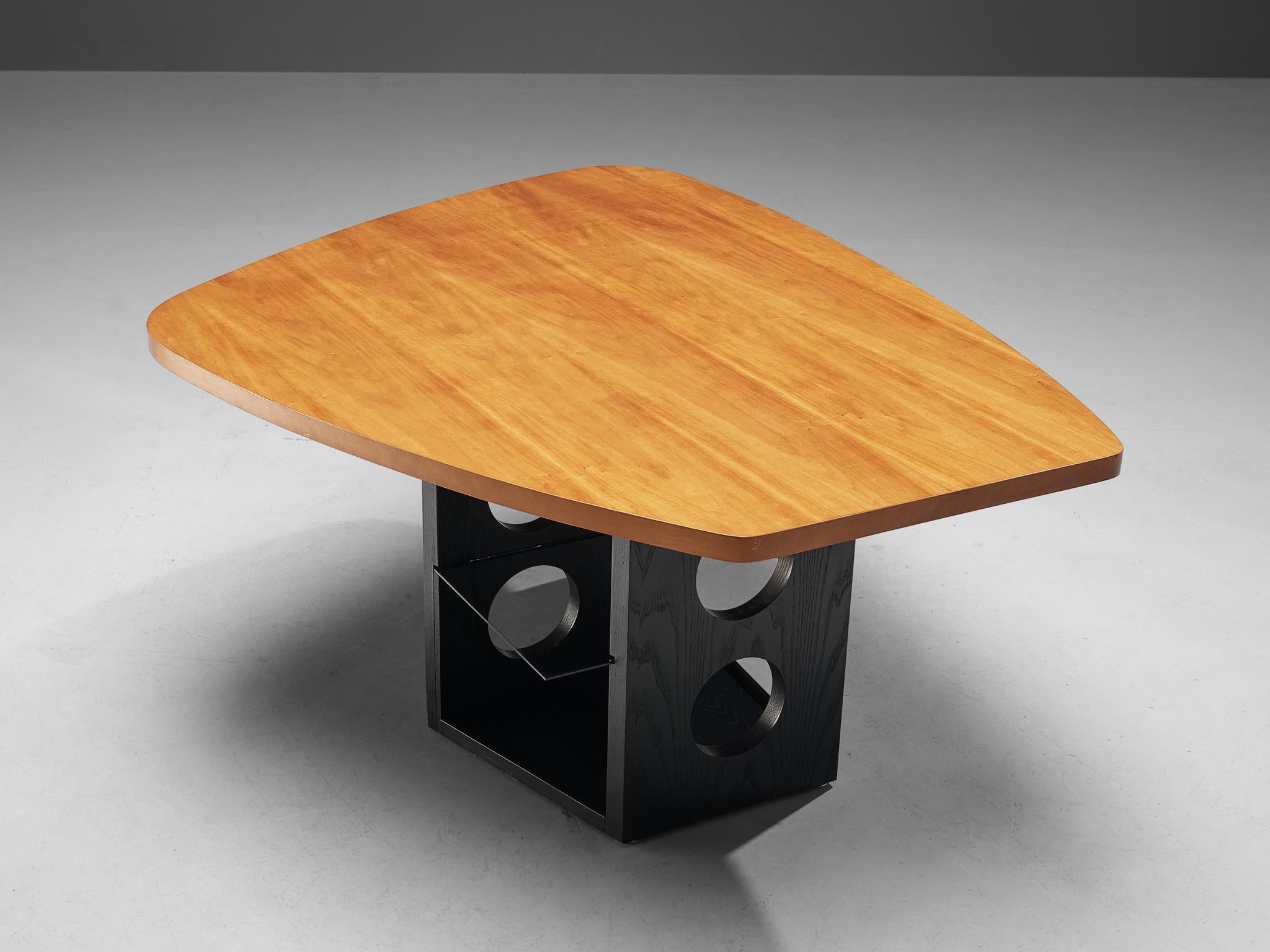 André le Stang, Axel Bruchhäuser and Alison Smithson, Tecta, dining table or center table model 'M21', lacquered ash, cherry, glass, Germany, designed in 1990.

A truly magnificent piece that scores highly on every design aspect: execution, use of