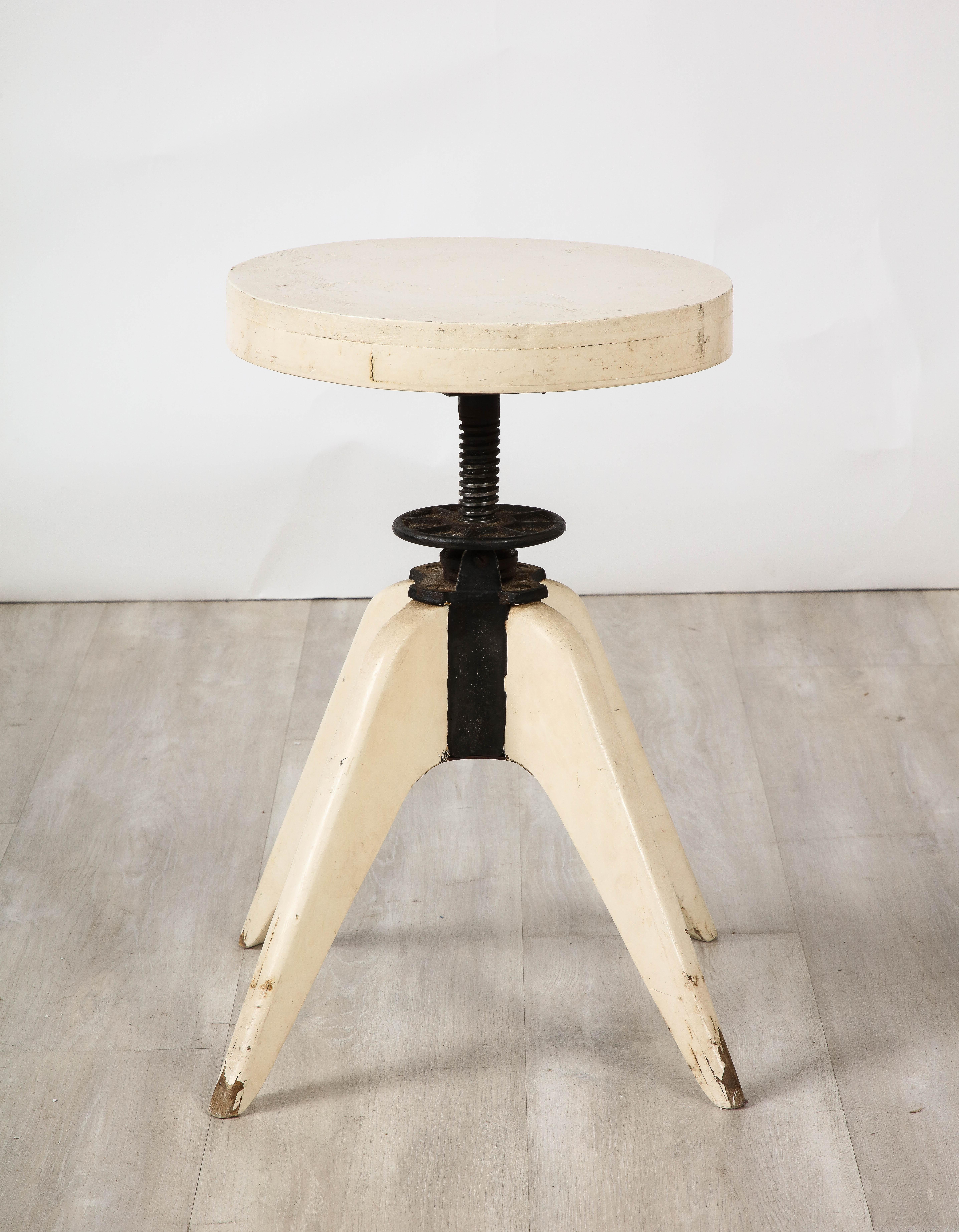 Jean Prouvé French Painted Wood and Iron Stool, France, circa 1950 For Sale 6