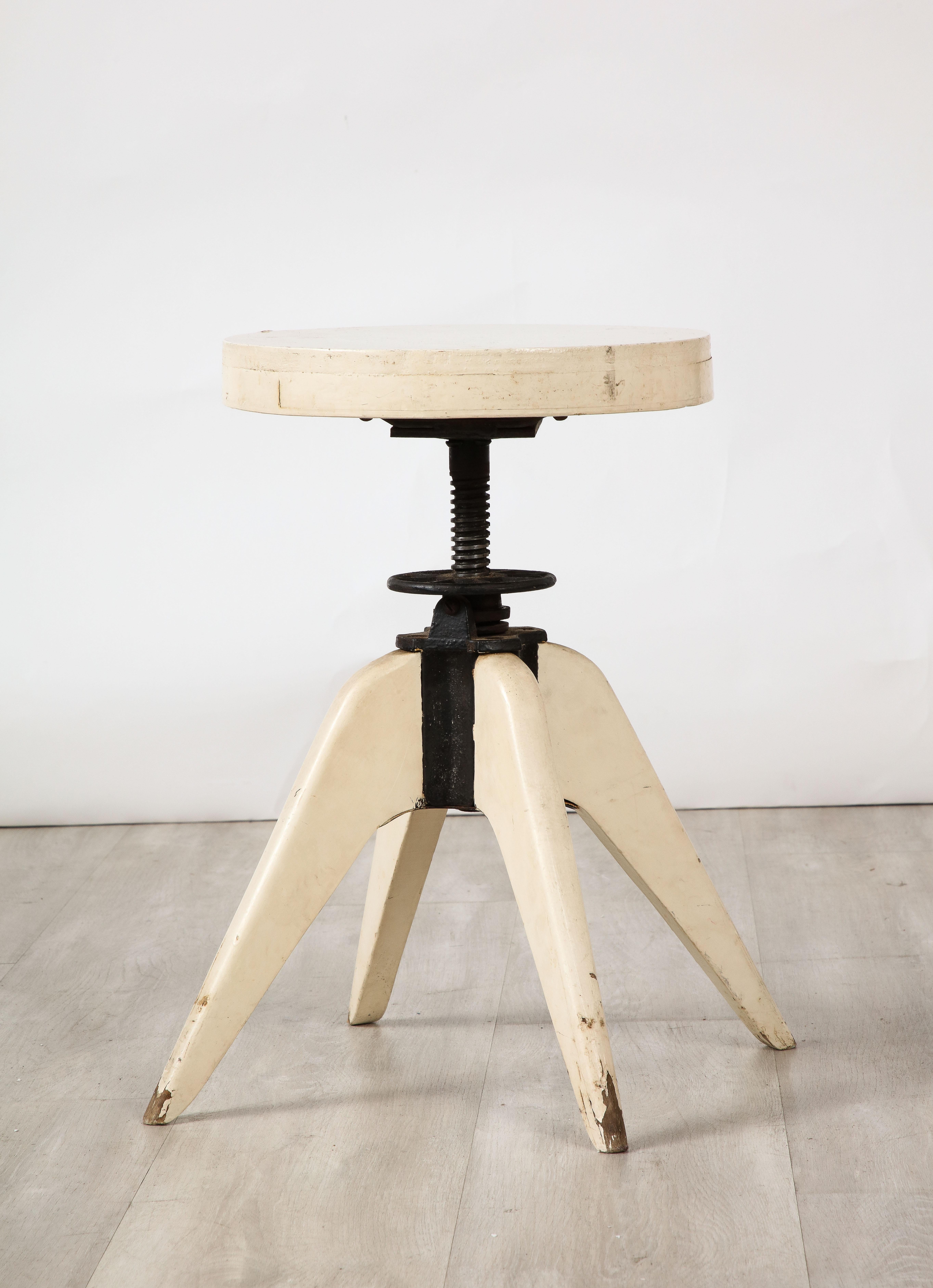 Jean Prouvé French Painted Wood and Iron Stool, France, circa 1950 For Sale 7