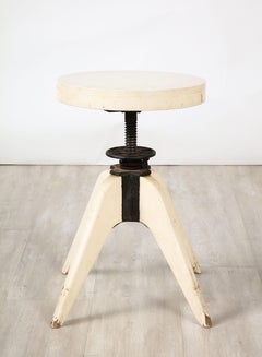 Jean Prouvé French Painted Wood and Iron Stool, France, circa 1950