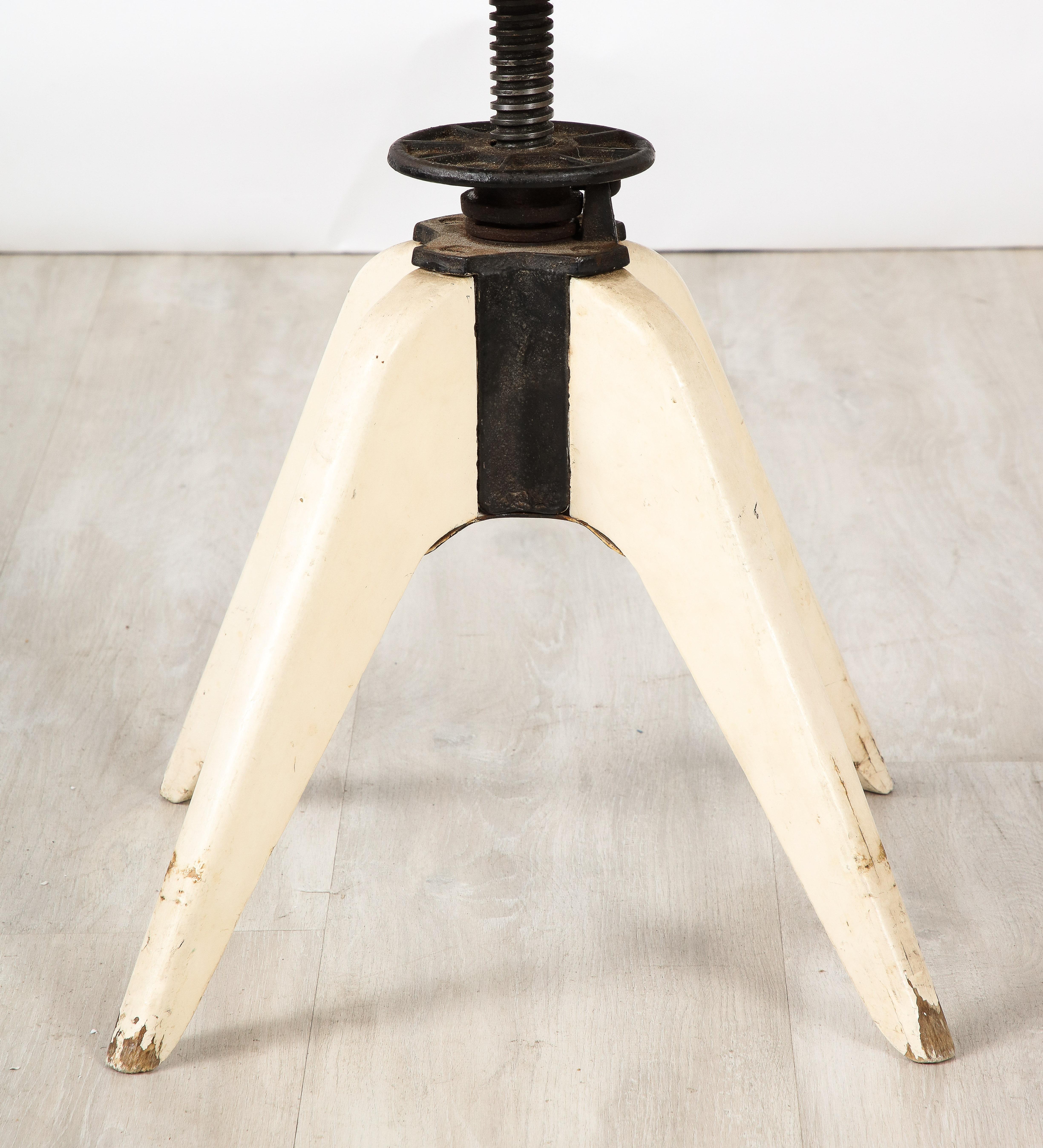 Mid-Century Modern Jean Prouvé French Painted Wood and Iron Stool, France, circa 1950 For Sale
