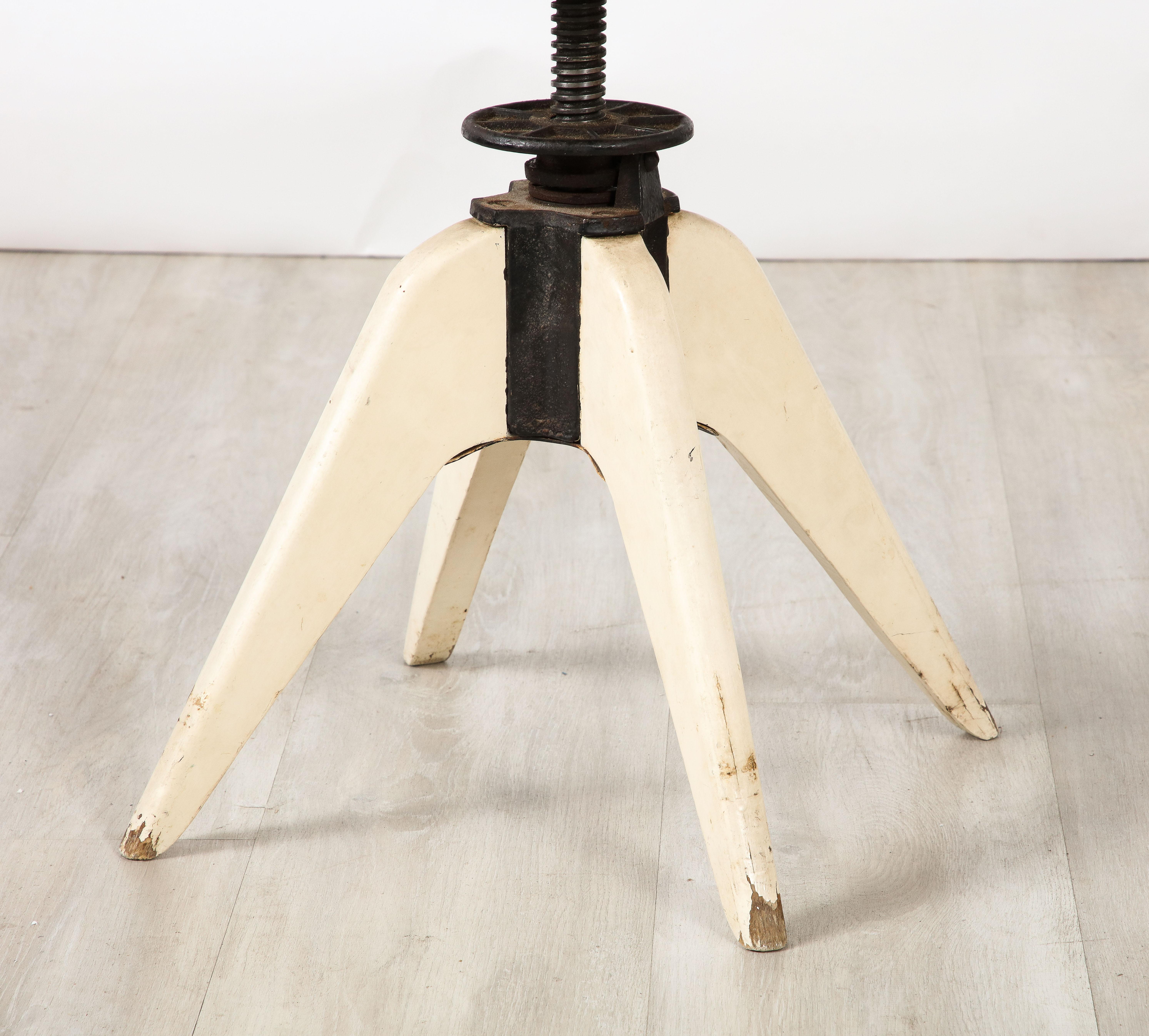 Jean Prouvé French Painted Wood and Iron Stool, France, circa 1950 In Good Condition For Sale In New York, NY