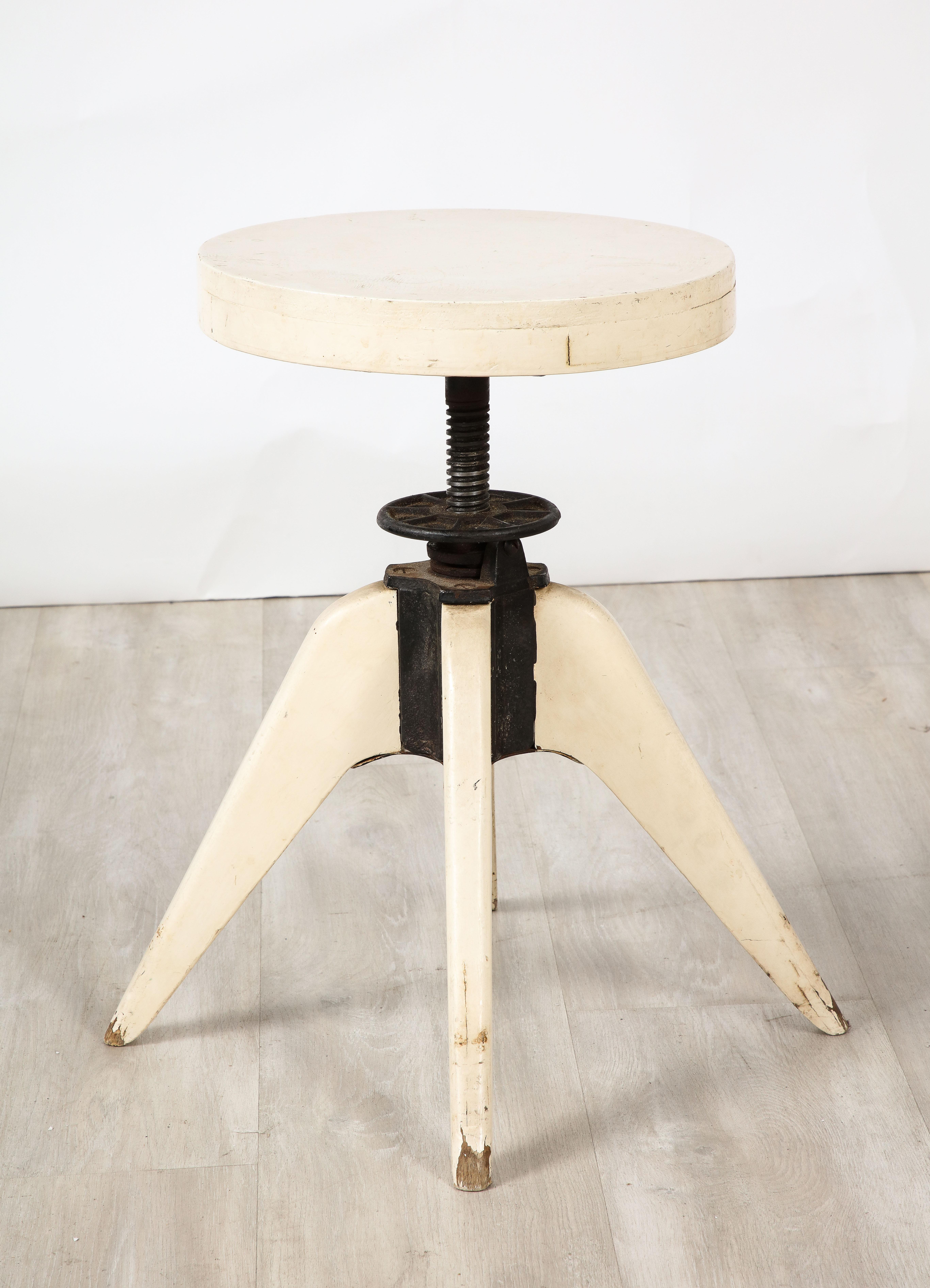 Mid-20th Century Jean Prouvé French Painted Wood and Iron Stool, France, circa 1950 For Sale