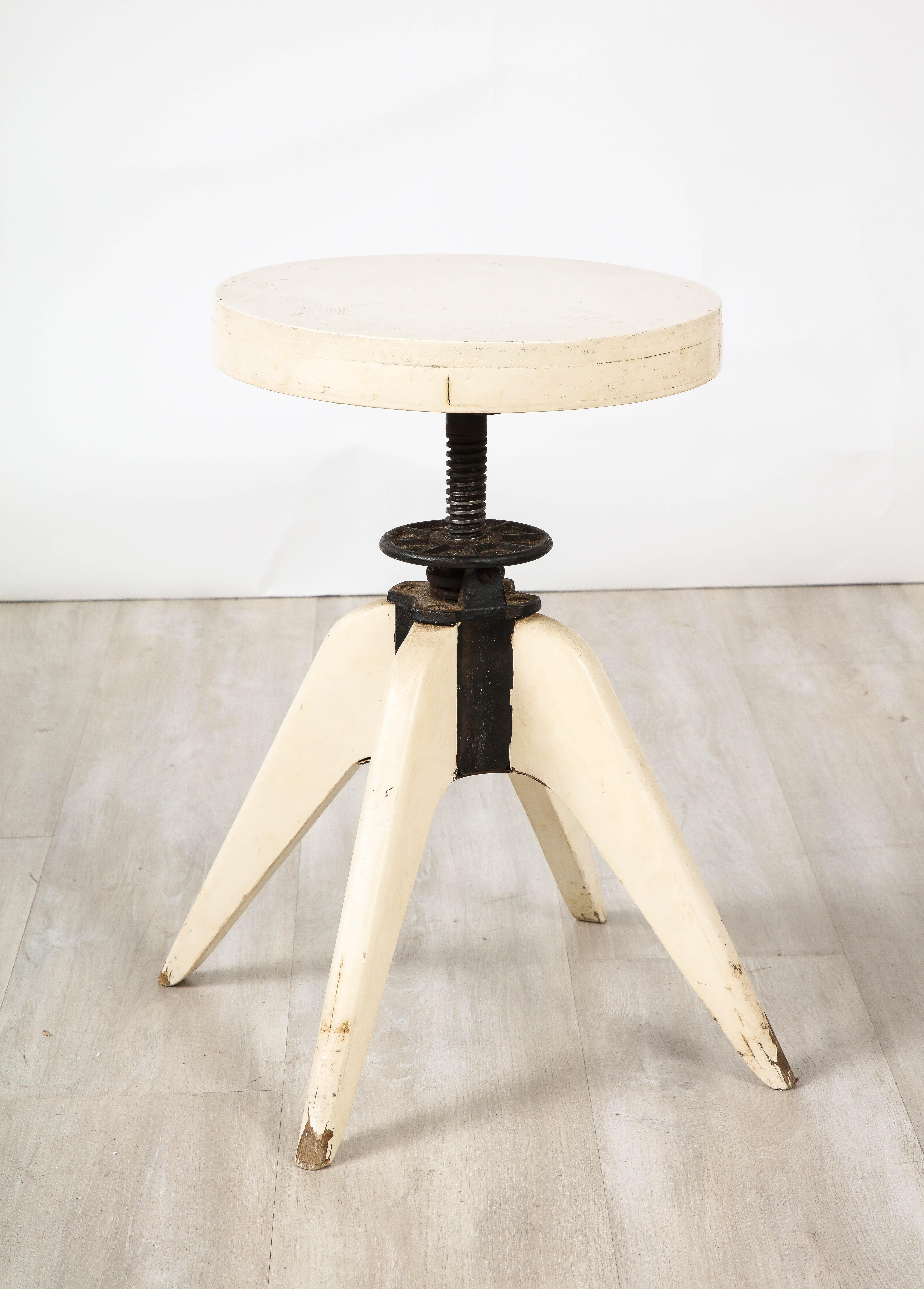 Jean Prouvé French Painted Wood and Iron Stool, France, circa 1950 For Sale 1