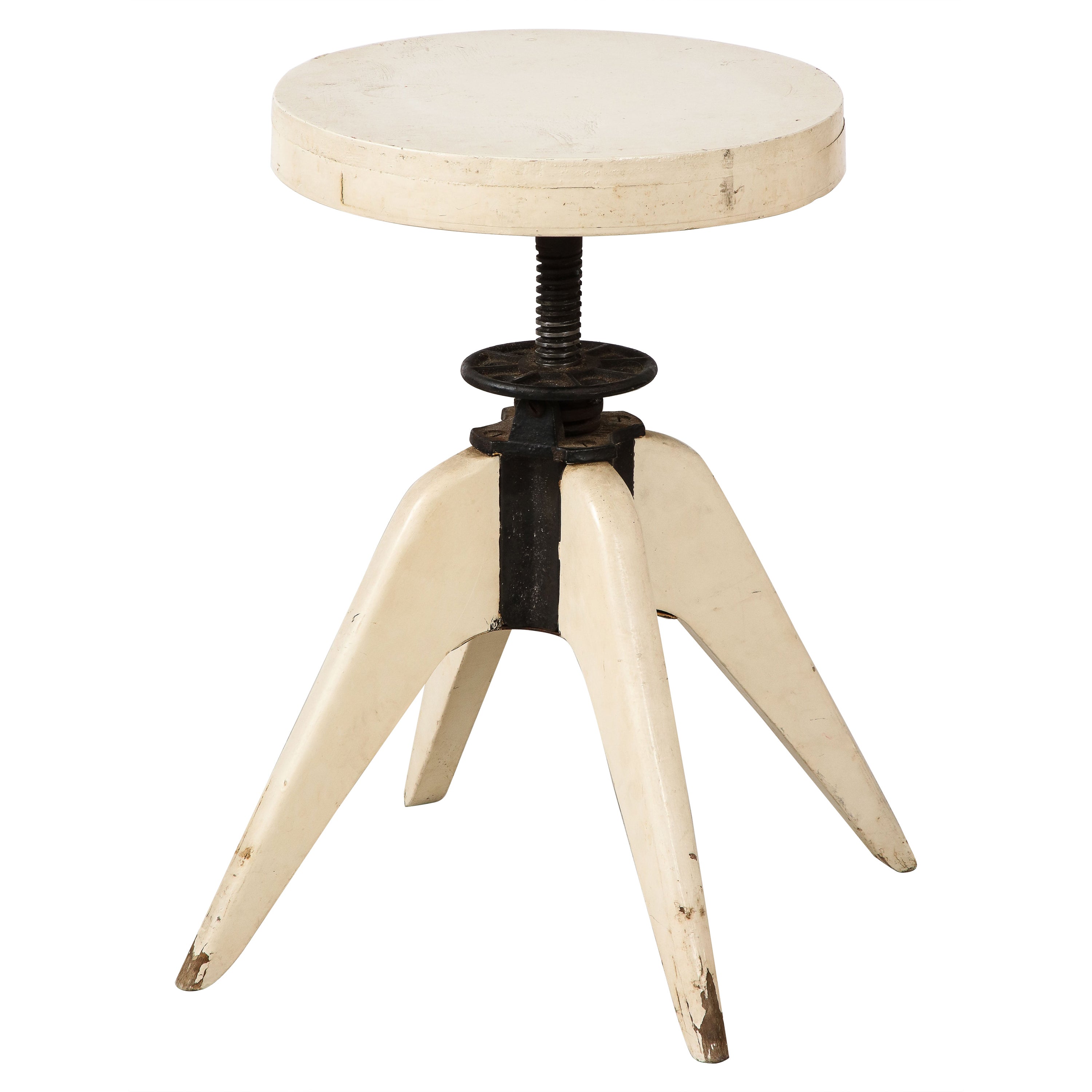 Tabouret en bois peint et en fer de Jean Prouvé, France, vers 1950