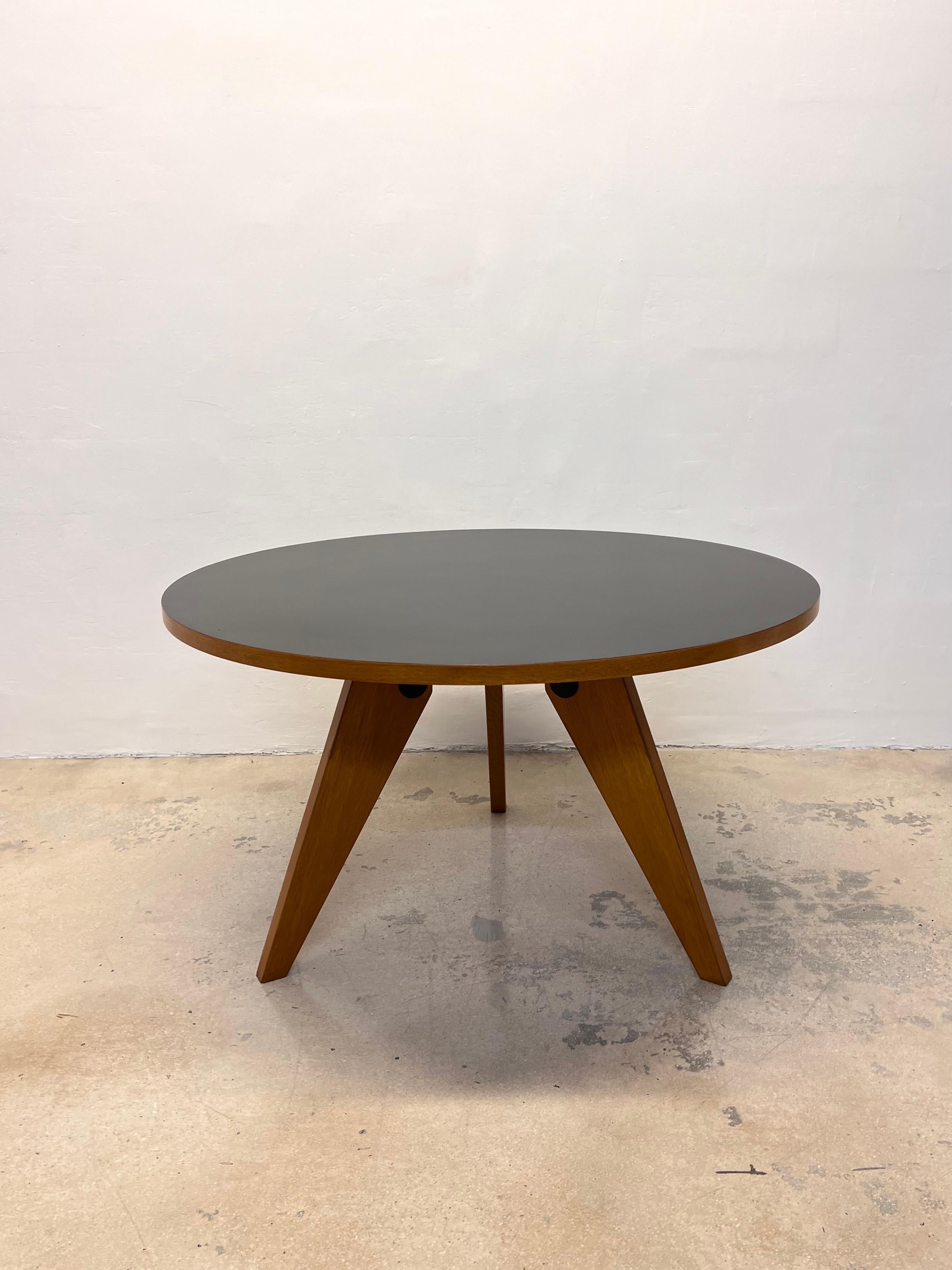 Out-of-production Jean Prouve designed Geuridon dining or center table with 47-1/2