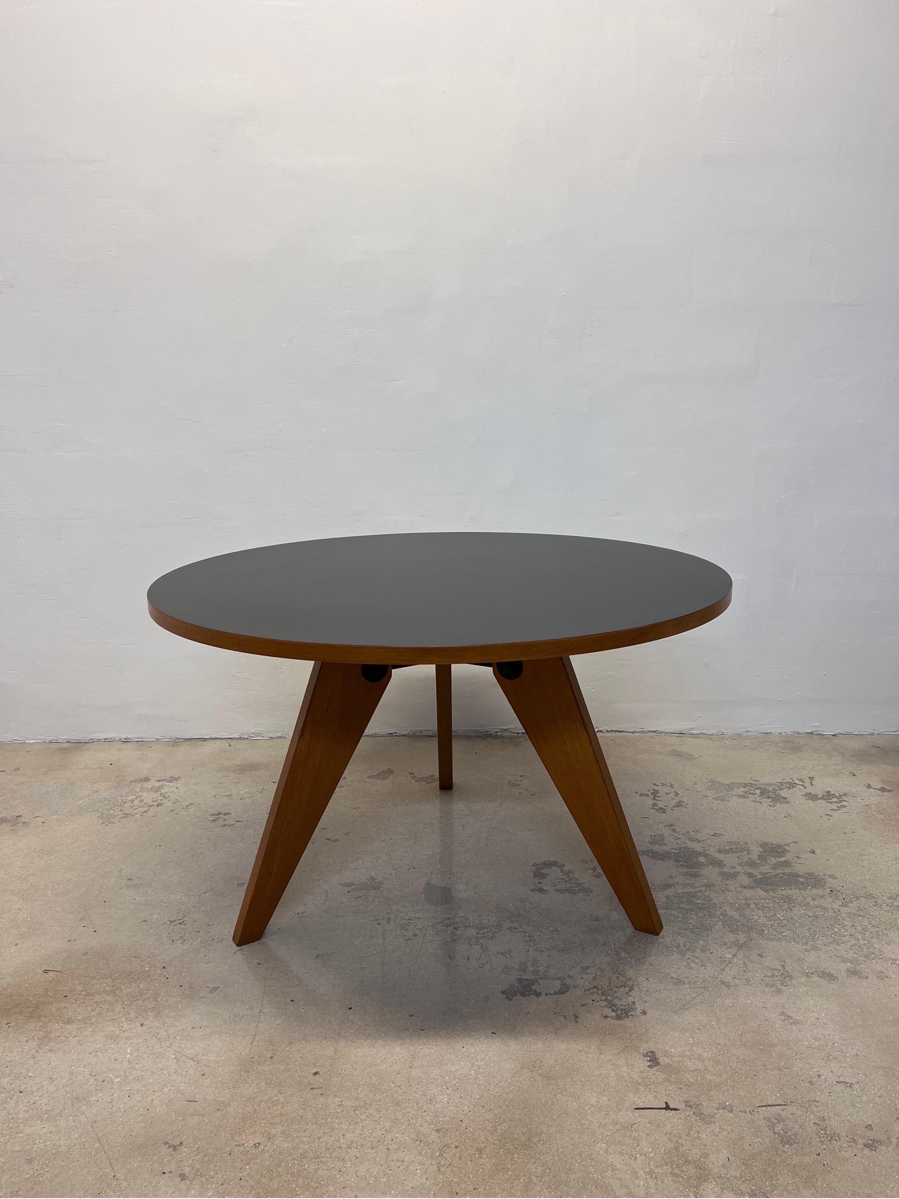 Mid-Century Modern Jean Prouve Gueridon Dining Table in Oak with Matte Black Top for Vitra, 2002