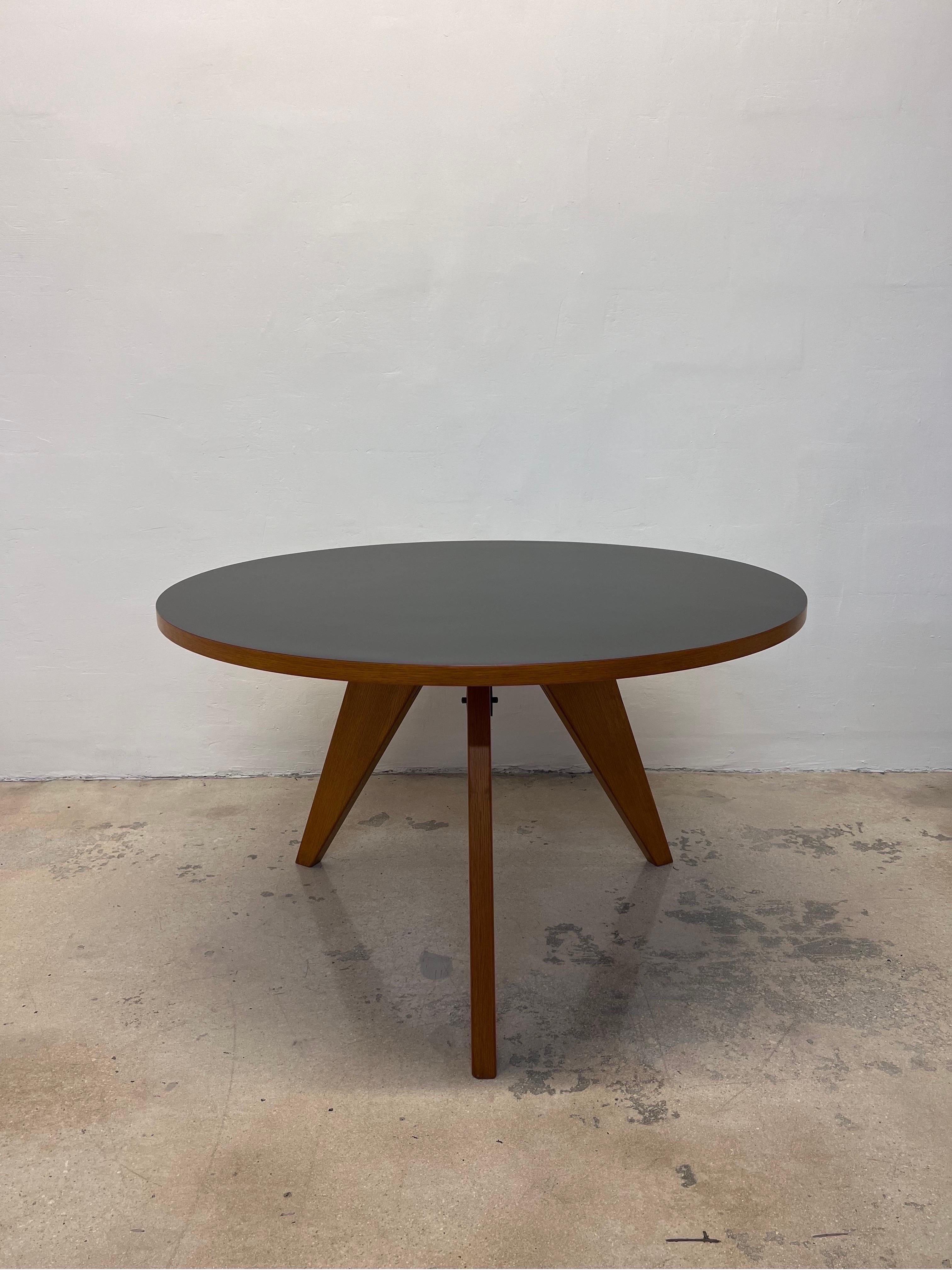 French Jean Prouve Gueridon Dining Table in Oak with Matte Black Top for Vitra, 2002