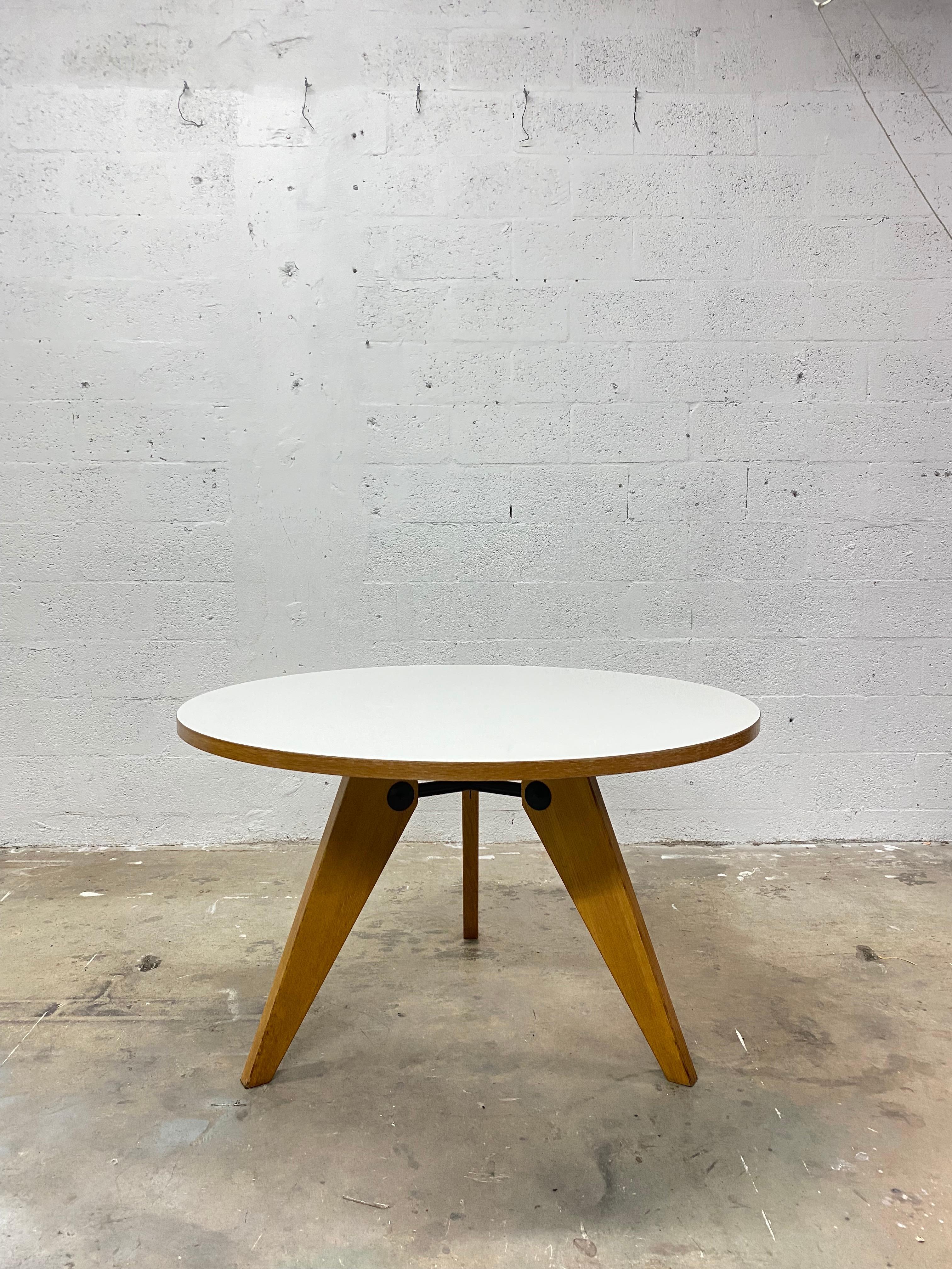 Mid-Century Modern Jean Prouve 'Gueridon' Round Dining Table with White Laminate Top for Vitra