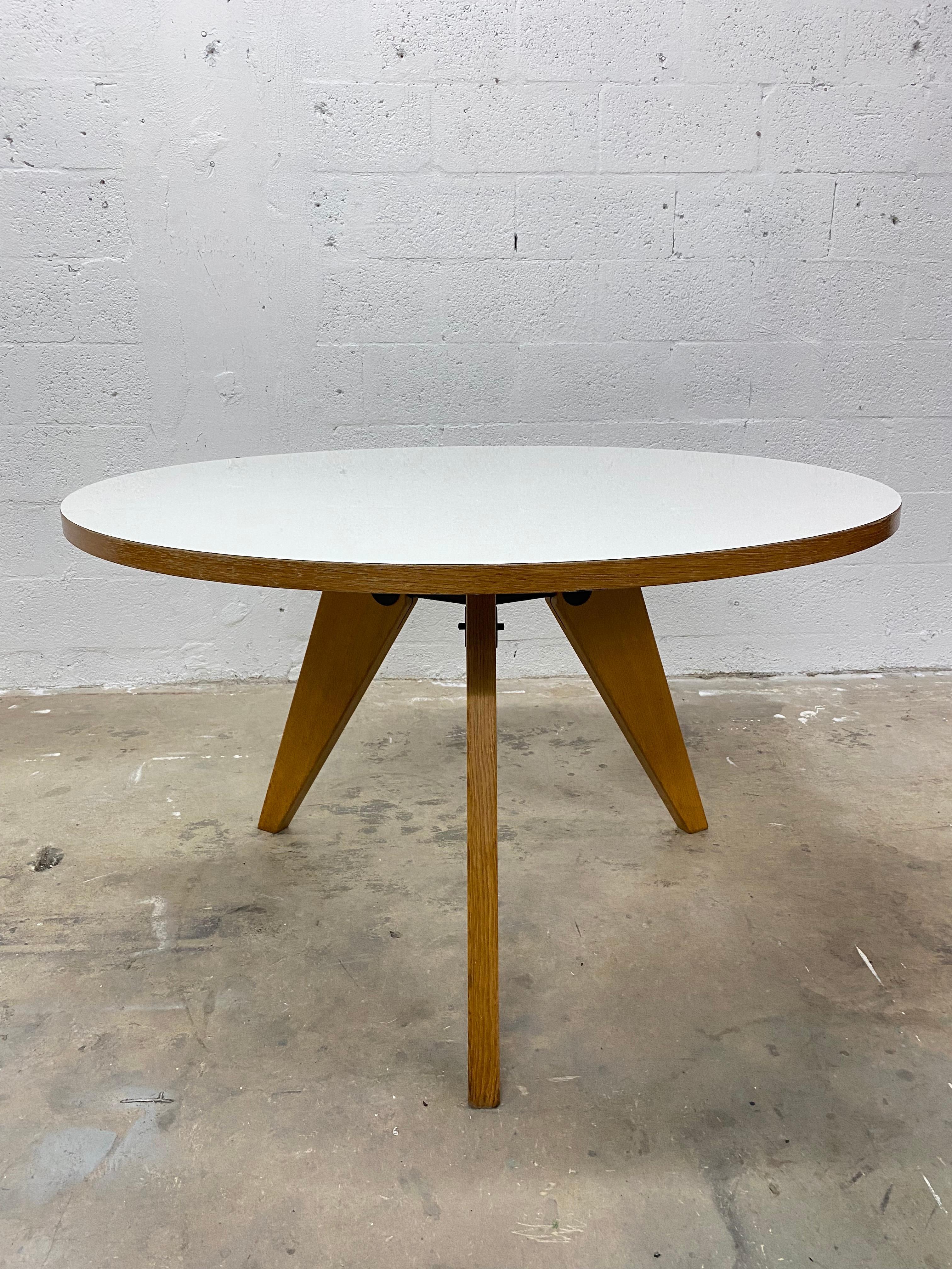 Wood Jean Prouve 'Gueridon' Round Dining Table with White Laminate Top for Vitra