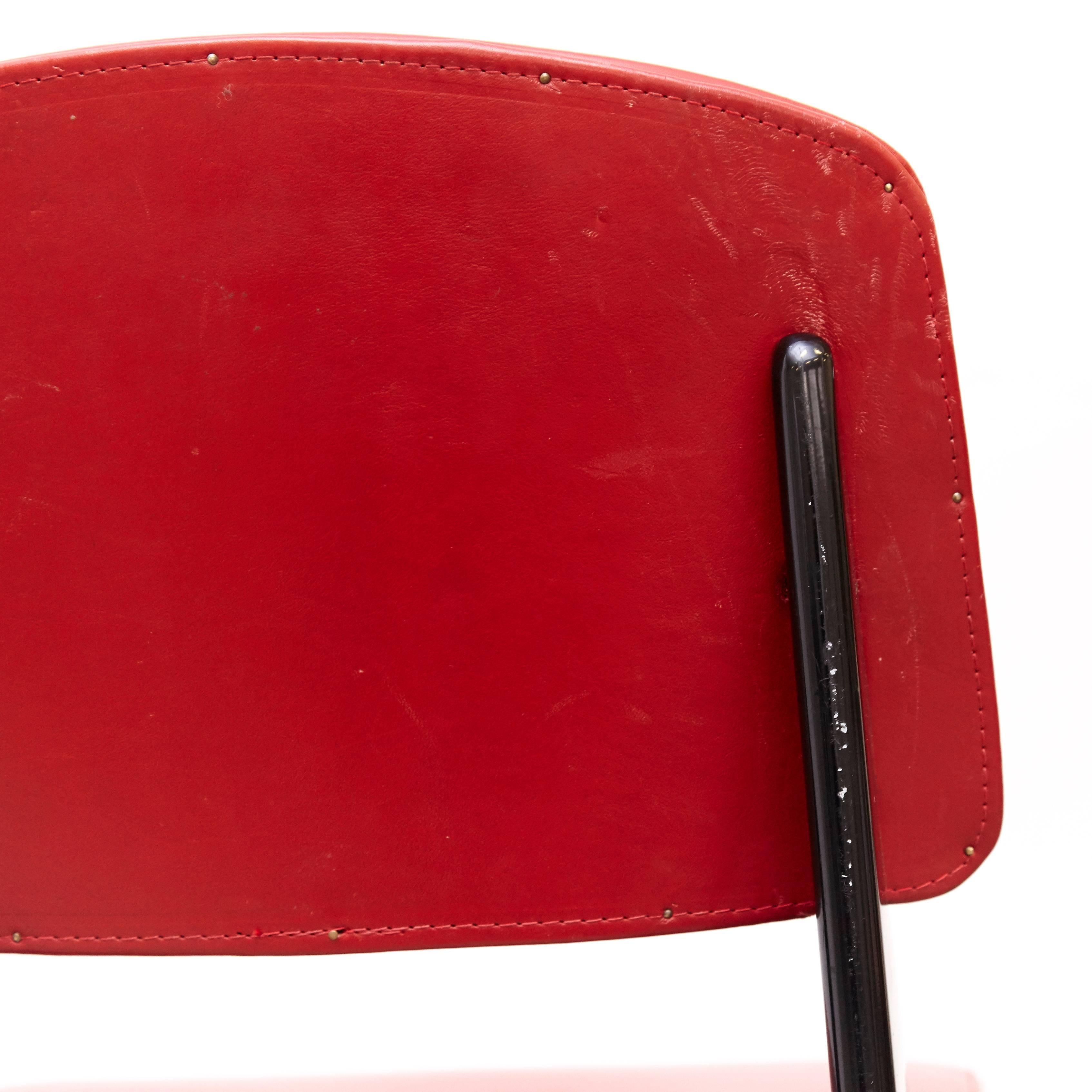 Metal Jean Prouvé Mid-Century Modern Red Upholstered Standard Chair, circa 1950