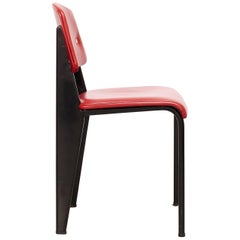 Jean Prouvé Mid-Century Modern Red Upholstered Standard Chair, circa 1950
