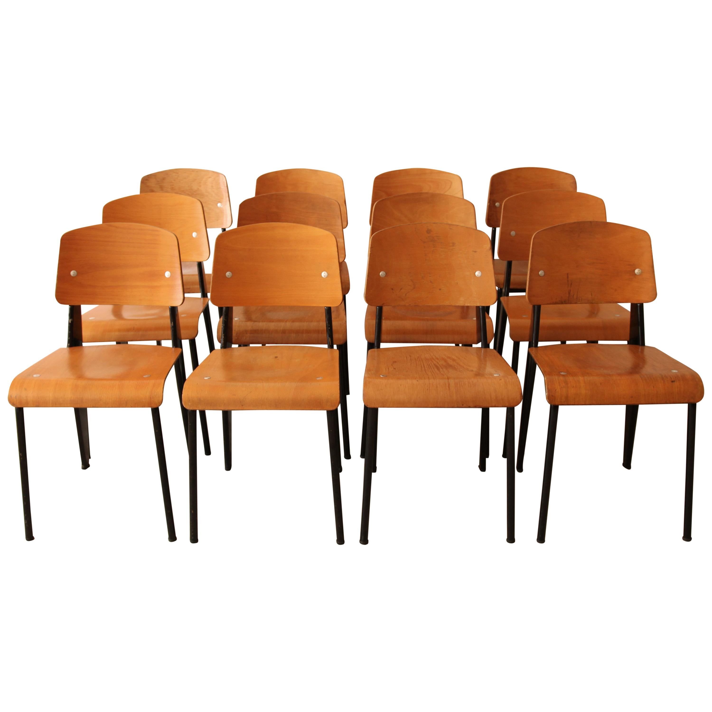Jean Prouvé, Set of 8 'Semi-Metal' Chairs, circa 1950 For Sale