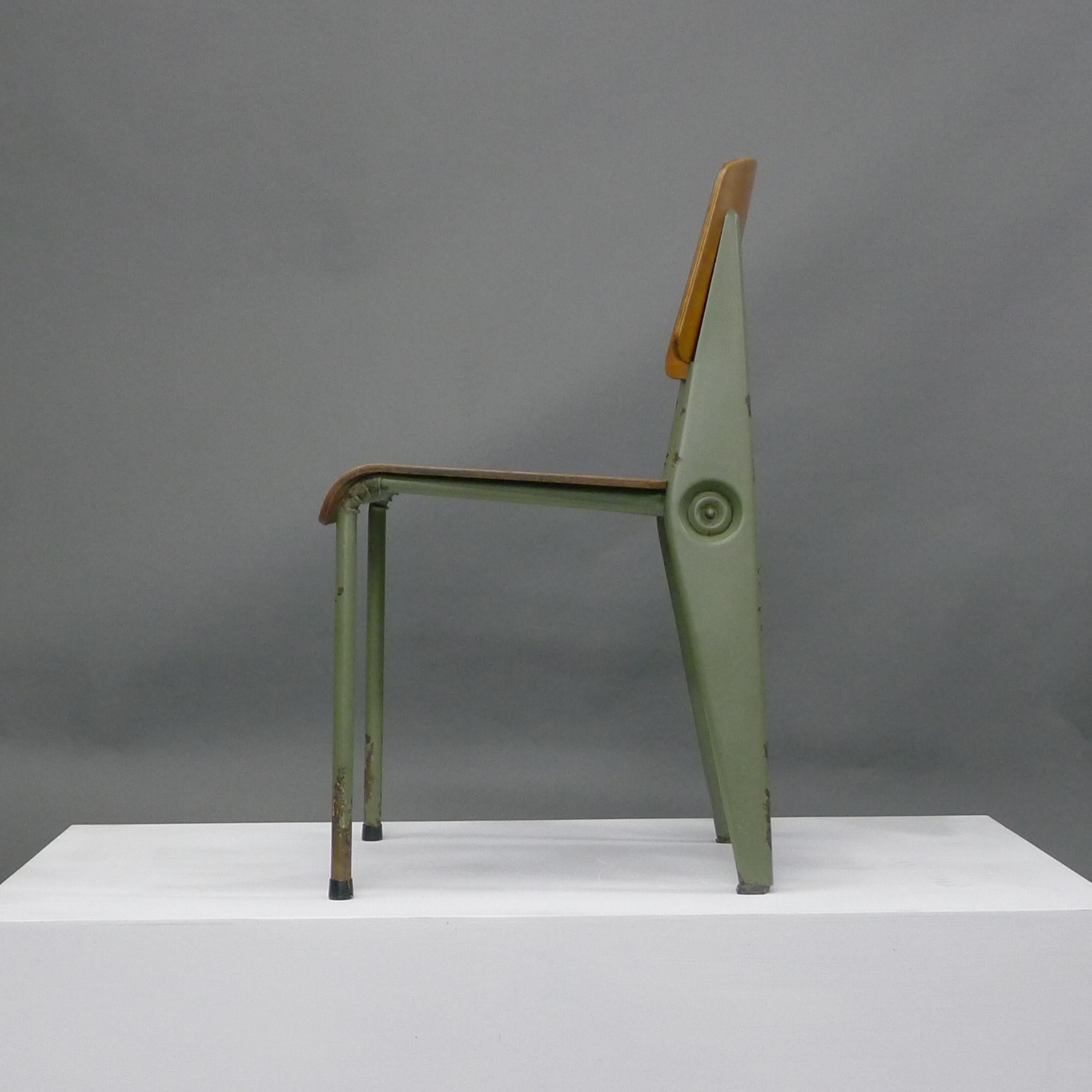 French Jean Prouvé, Rare Original 'Demountable' Chair, Birch and Steel, circa 1950-2