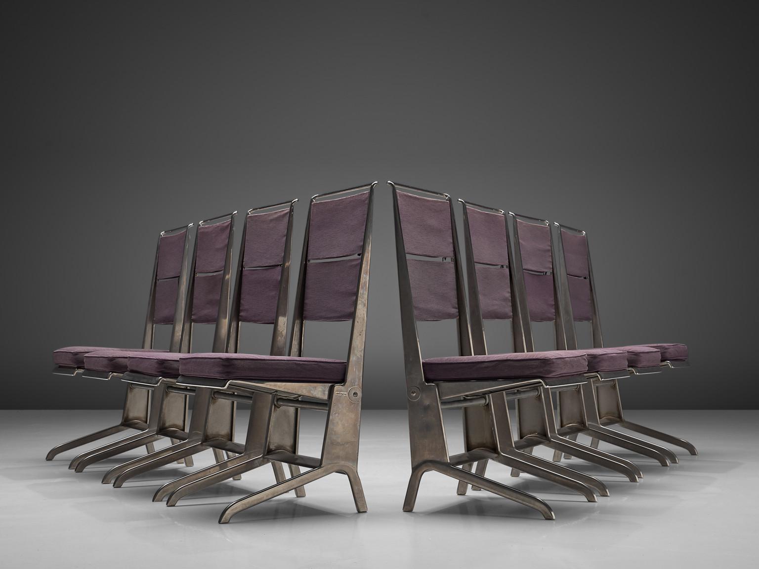 Jean Prouvé for Tecta, reclining chairs, steel and canvas, France, design circa 1930, production, 1983.

This extremely rare set of chairs was designed by Jean Prouvé in 1930. Originally only eight of these were produced, for Prouvé's sister. In