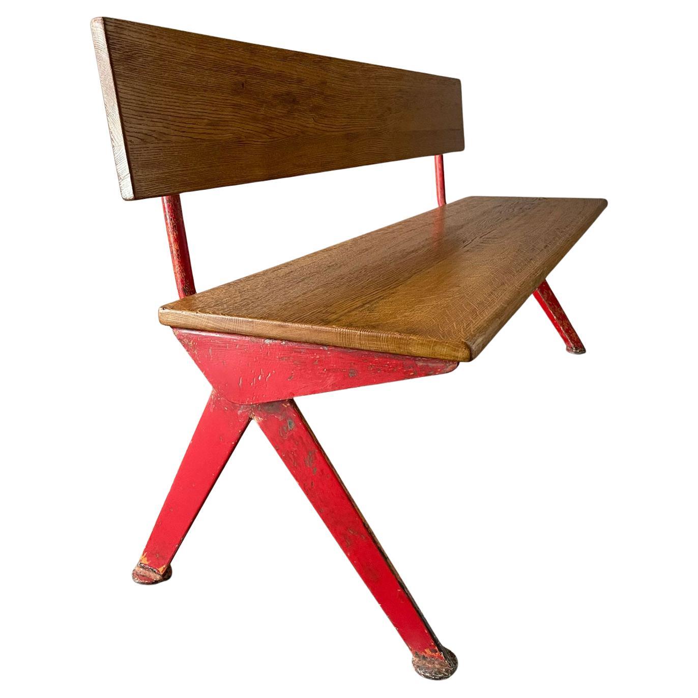 Jean Prouvé Red Marcoule Bench For Sale