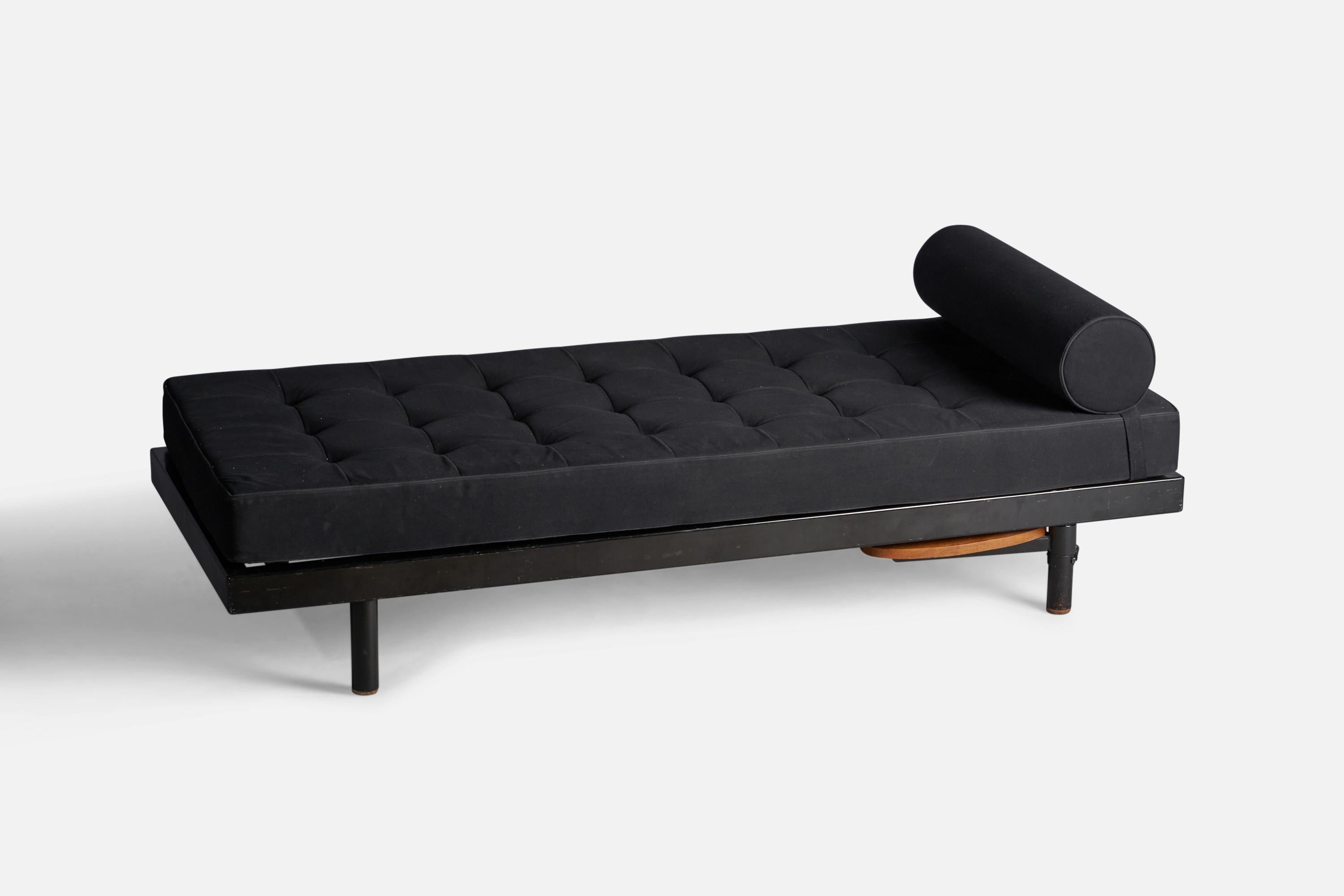 French Jean Prouvé, S.C.A.L. Daybed, Metal, Fabric, Oak, France, 1950s For Sale