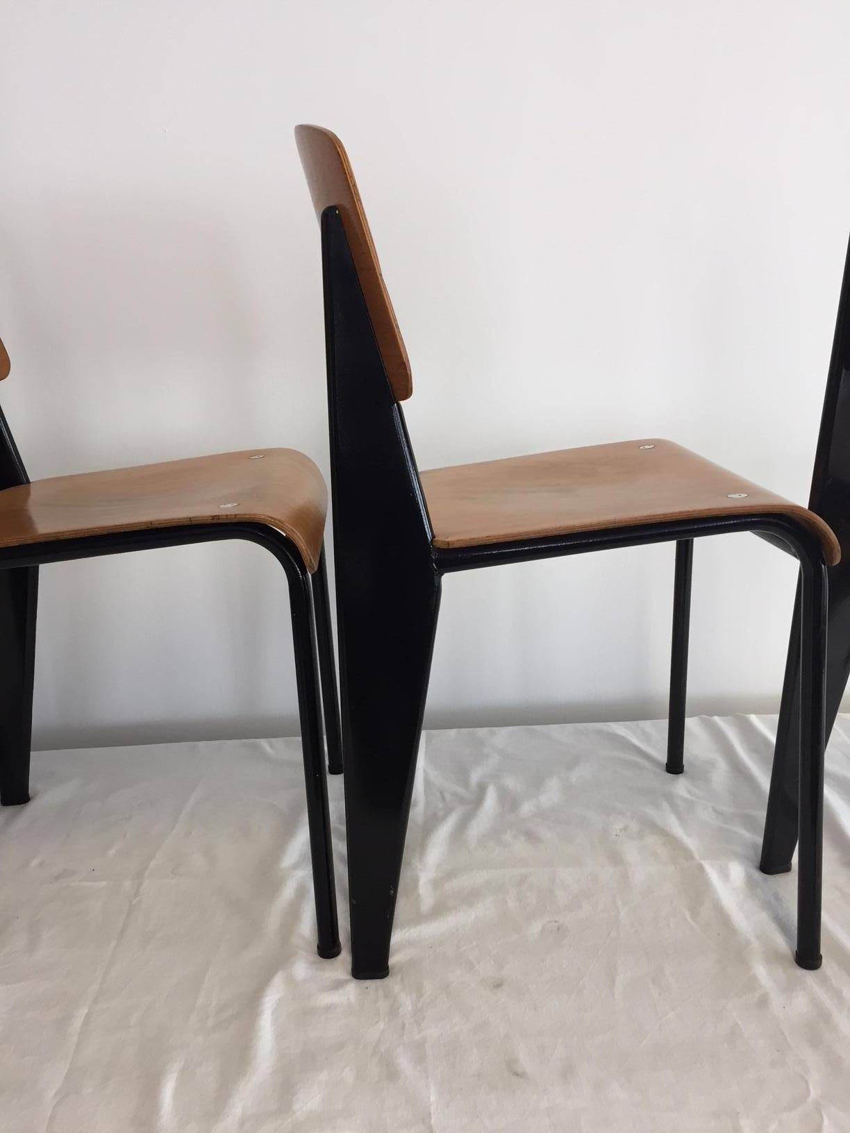 Jean Prouvé Semi-Metal No. 305 Chairs Color Black Set of 4 2