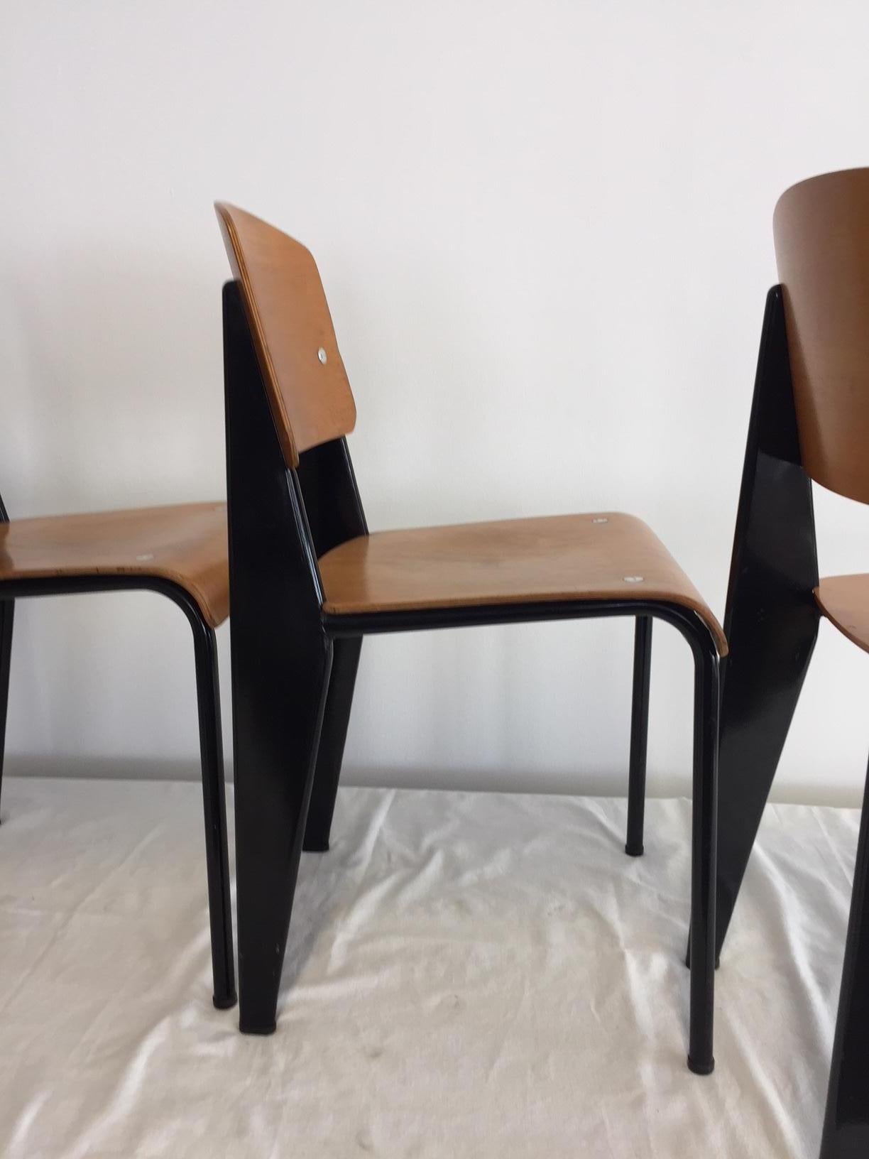 Jean Prouvé Semi-Metal No. 305 Chairs Color Black Set of 4 3