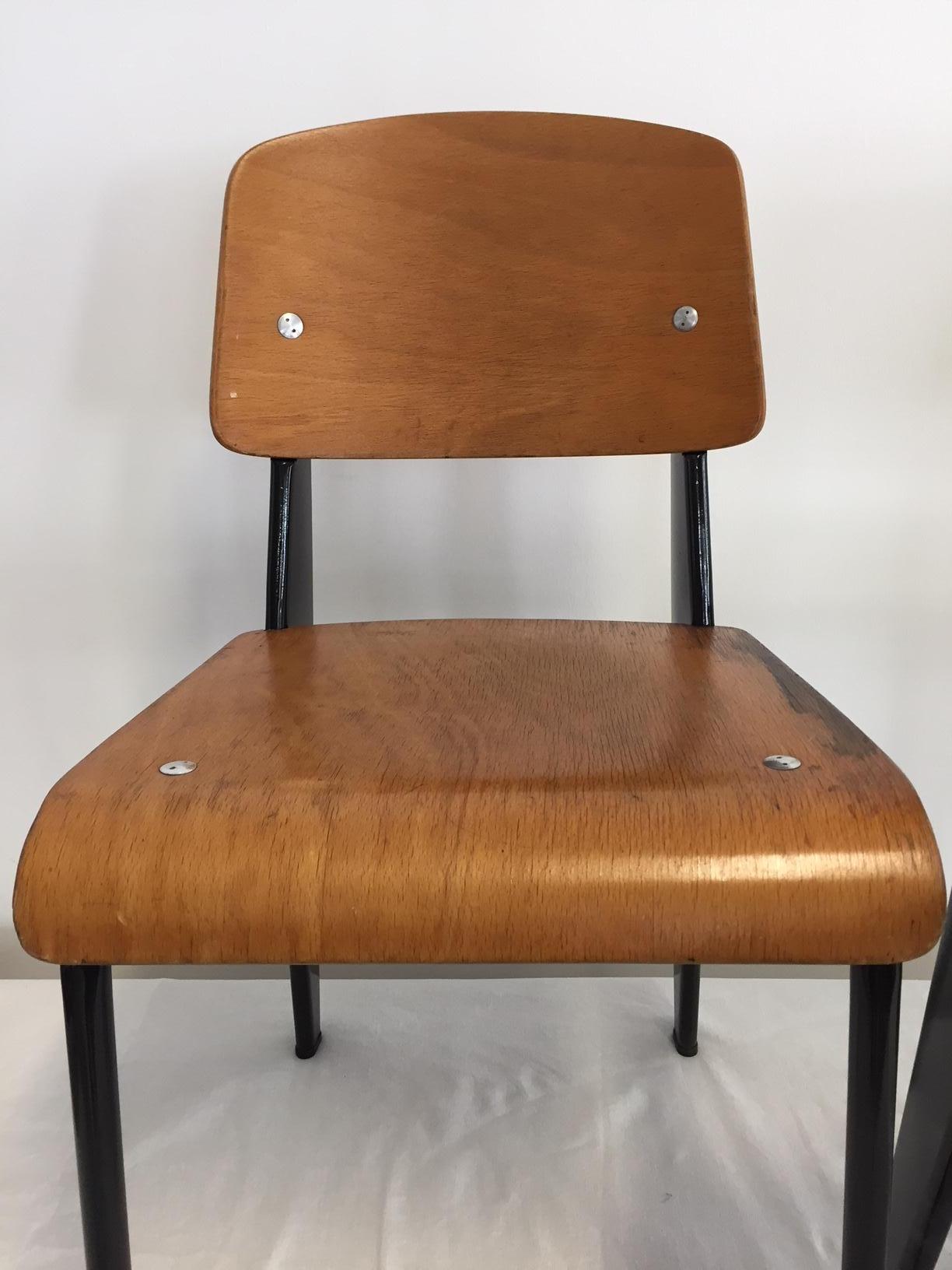 Jean Prouvé Semi-Metal No. 305 Chairs Color Black Set of 4 9
