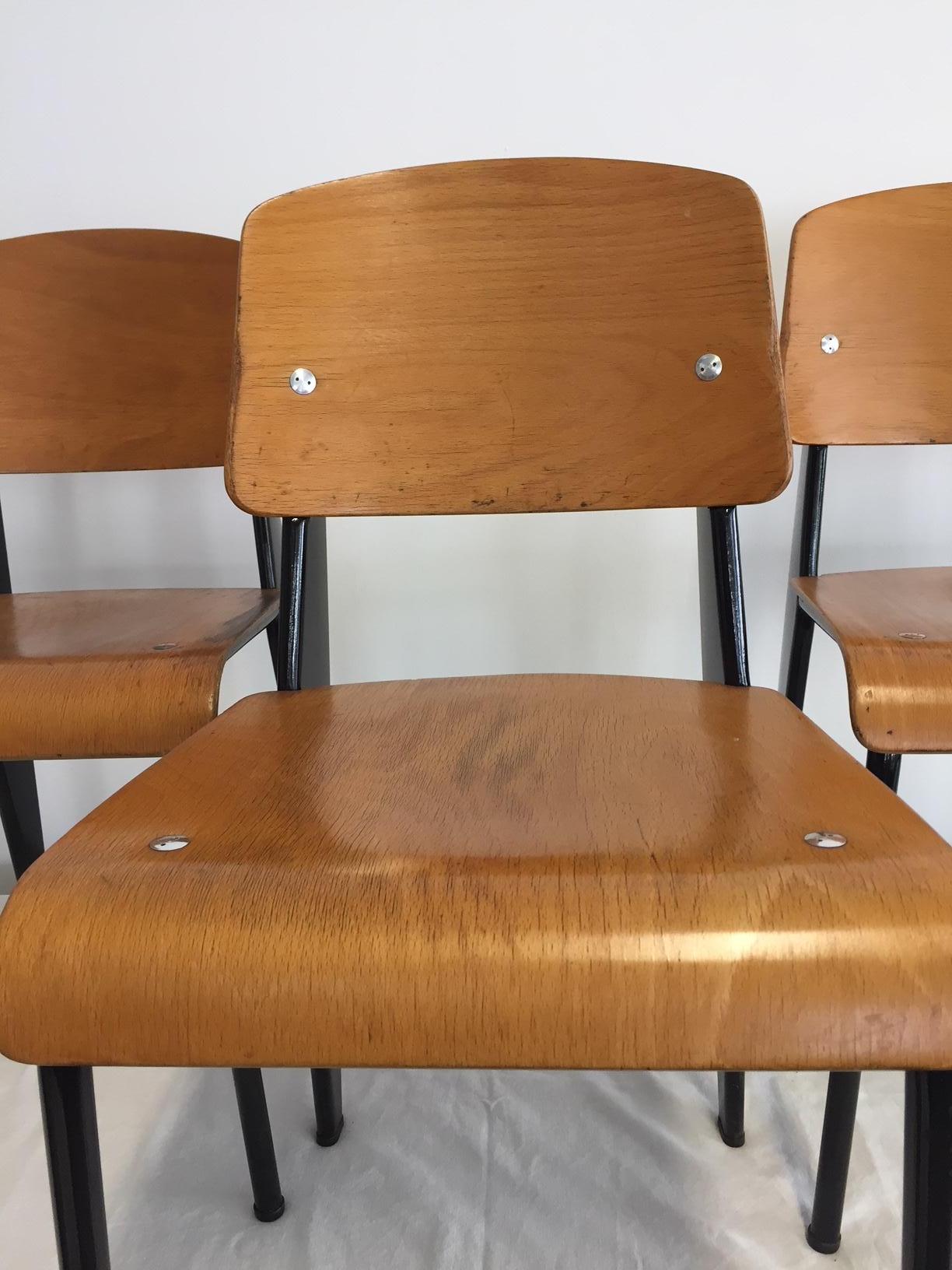 Jean Prouvé Semi-Metal No. 305 Chairs Color Black Set of 4 10