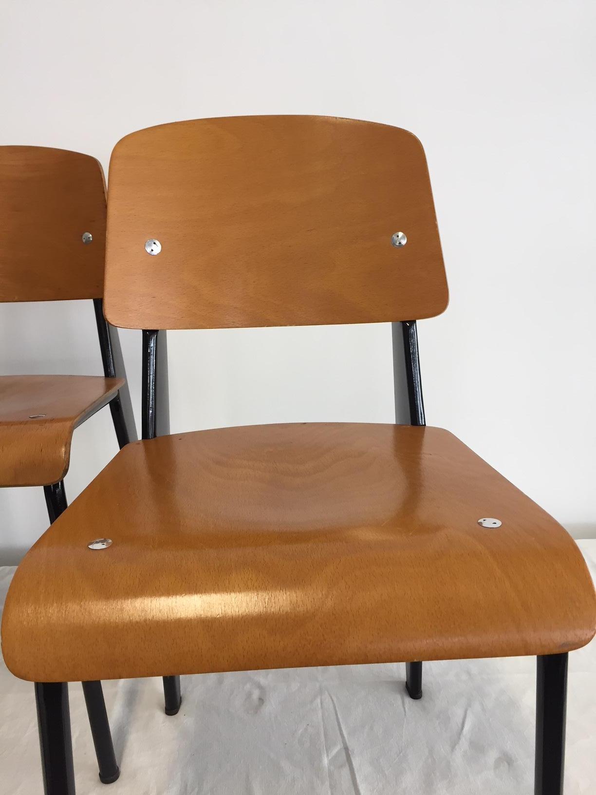 Jean Prouvé Semi-Metal No. 305 Chairs Color Black Set of 4 12
