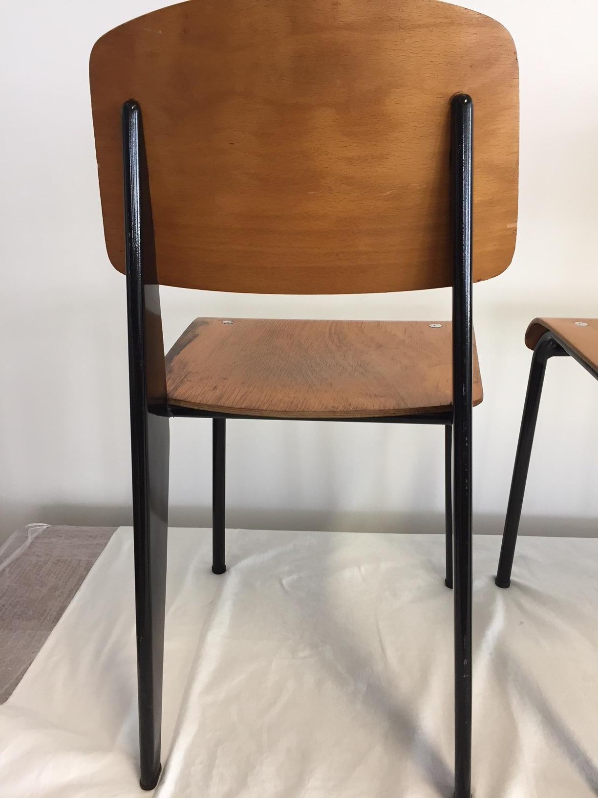 French Jean Prouvé Semi-Metal No. 305 Chairs Color Black Set of 4