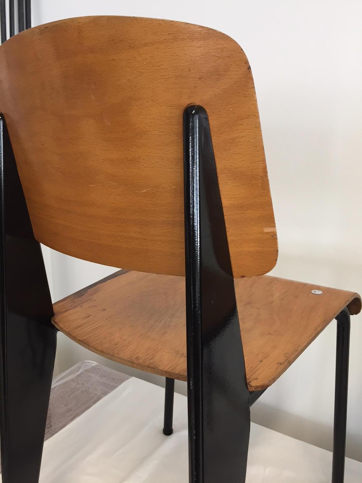 Enameled Jean Prouvé Semi-Metal No. 305 Chairs Color Black Set of 4