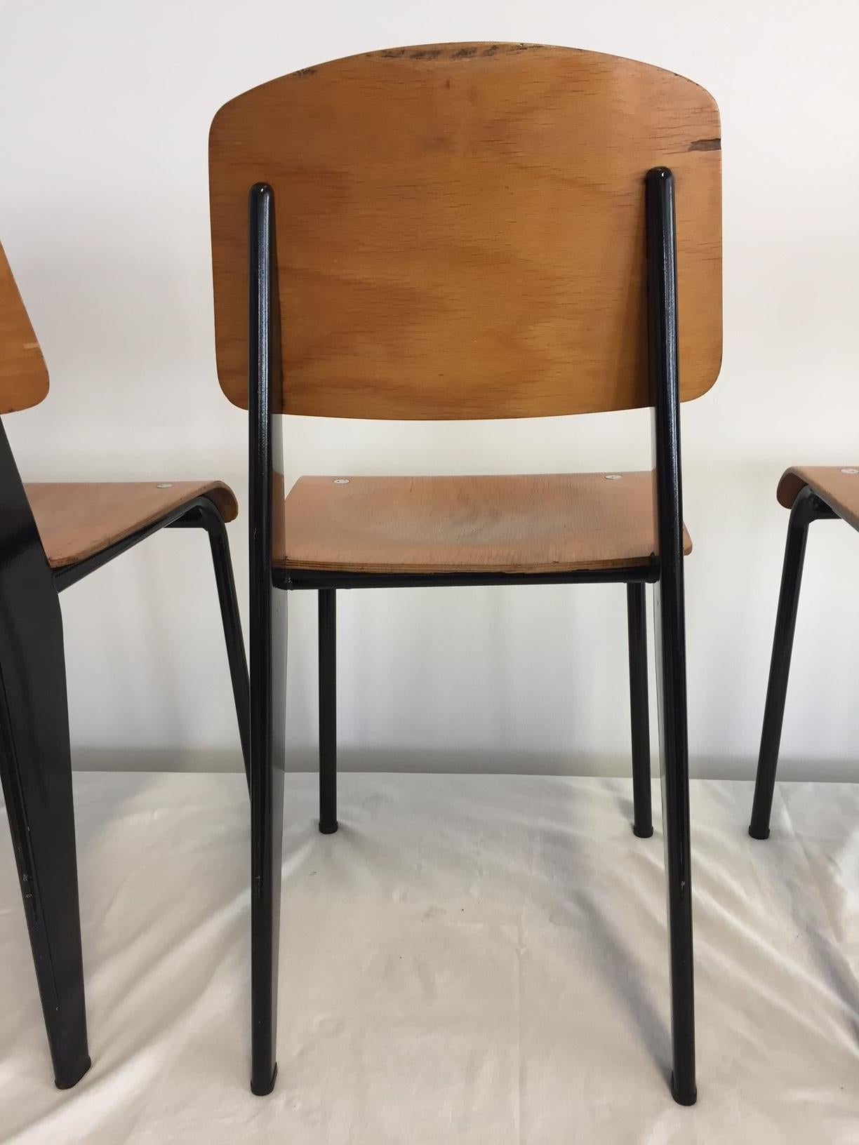 Jean Prouvé Semi-Metal No. 305 Chairs Color Black Set of 4 In Good Condition In Hamburg, DE
