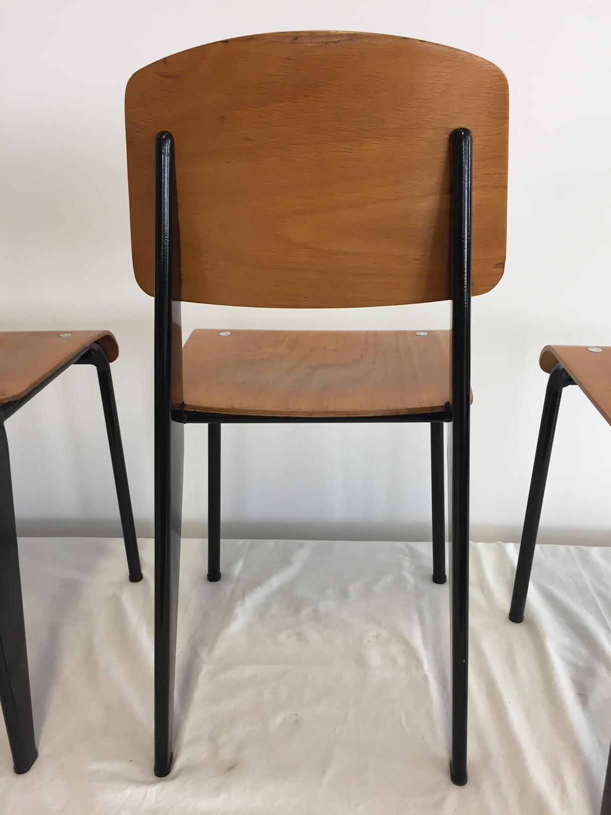20th Century Jean Prouvé Semi-Metal No. 305 Chairs Color Black Set of 4