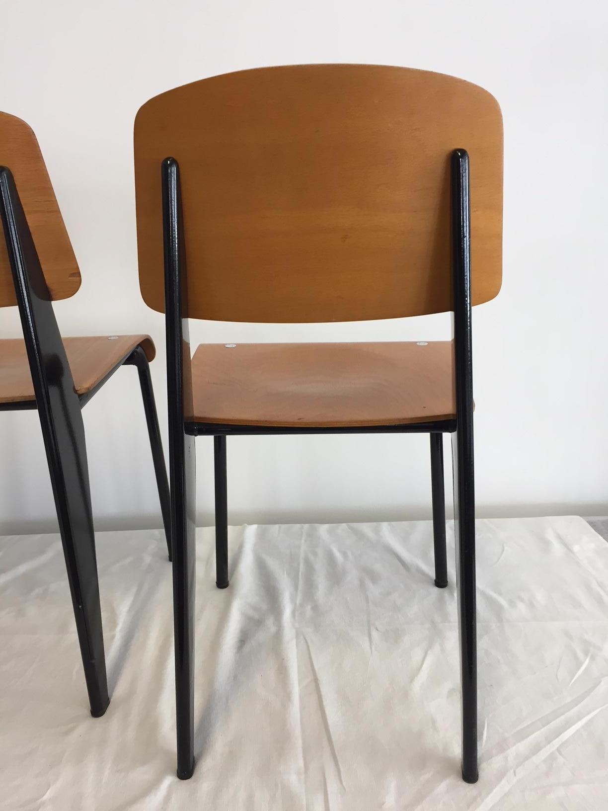 Plywood Jean Prouvé Semi-Metal No. 305 Chairs Color Black Set of 4