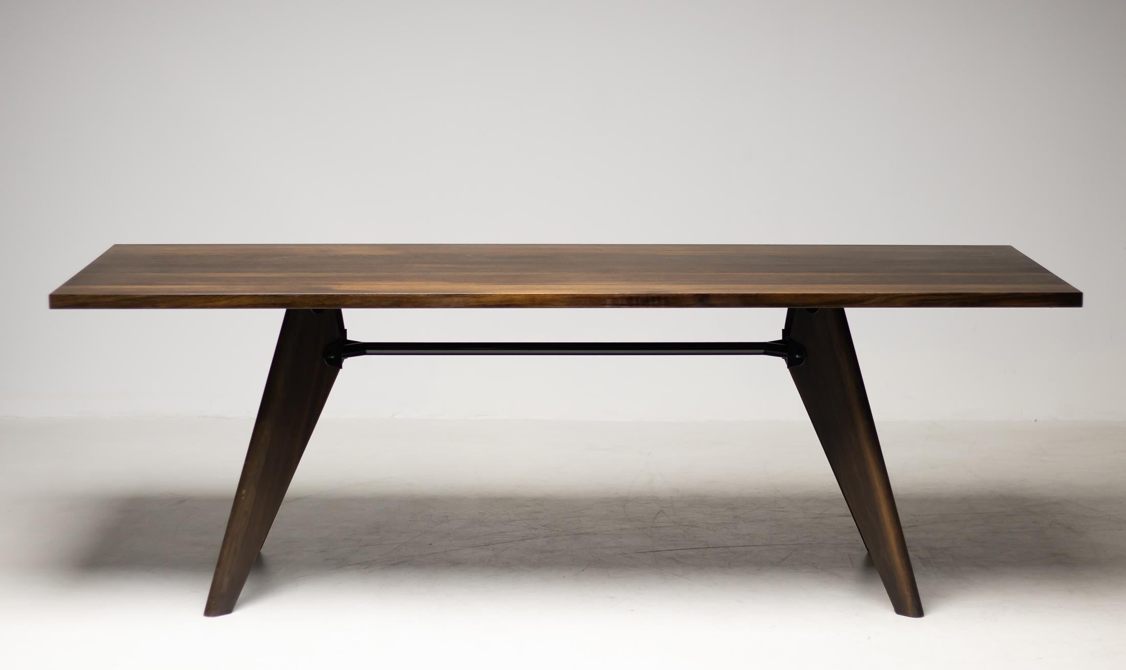 Smoked solid oak table Solvay dining table designed by Jean Prouvé and made by Vitra.
Marked with label.


   