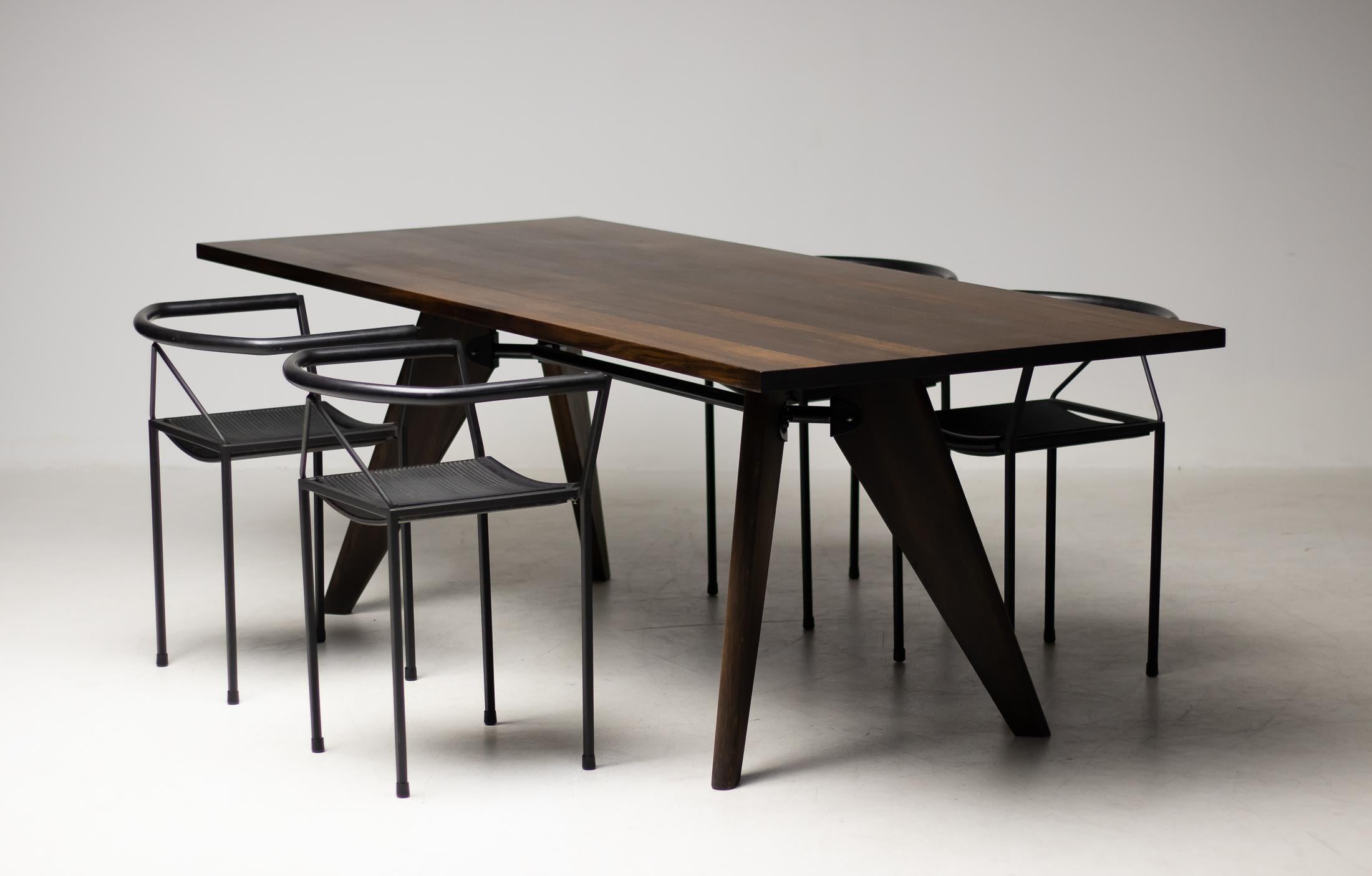 Mid-Century Modern Jean Prouvé Smoked Oak Table Solvay