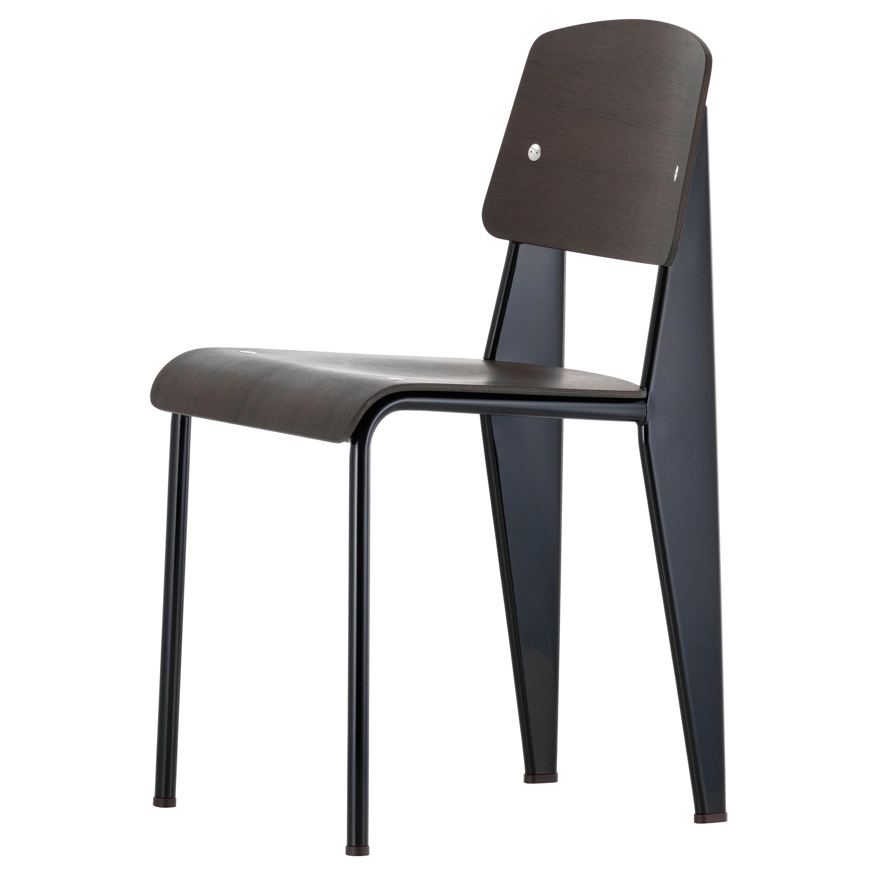 Jean Prouvé Standard Chair in Black Tinted Walnut and Black Metal for Vitra