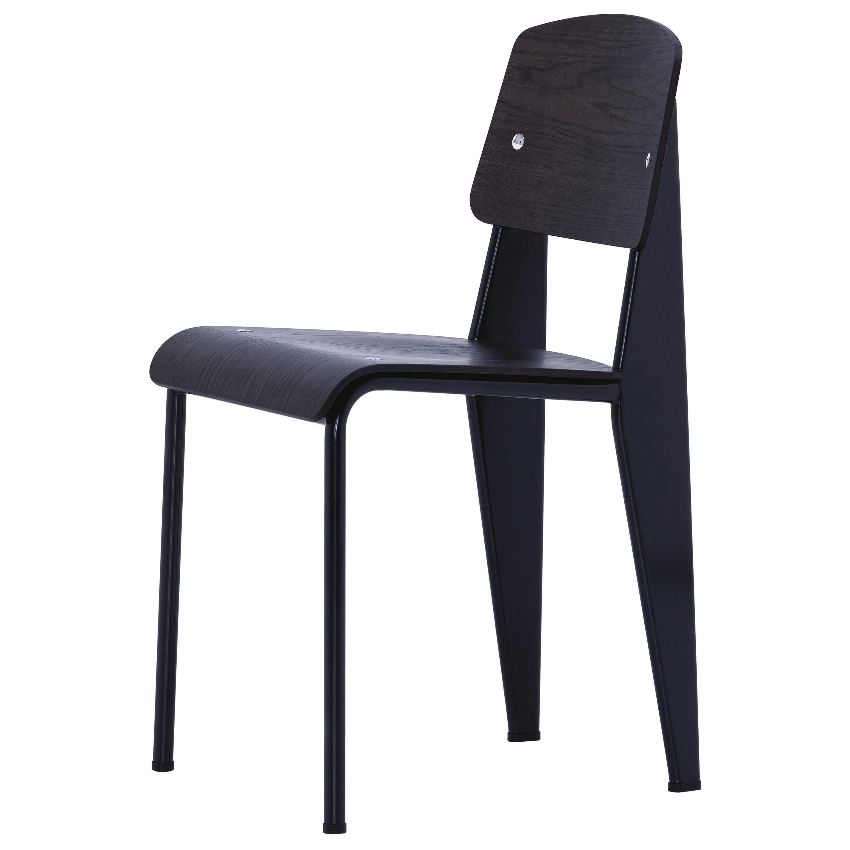 Jean Prouvé Standard Chair in Dark Oak and Black Metal for Vitra