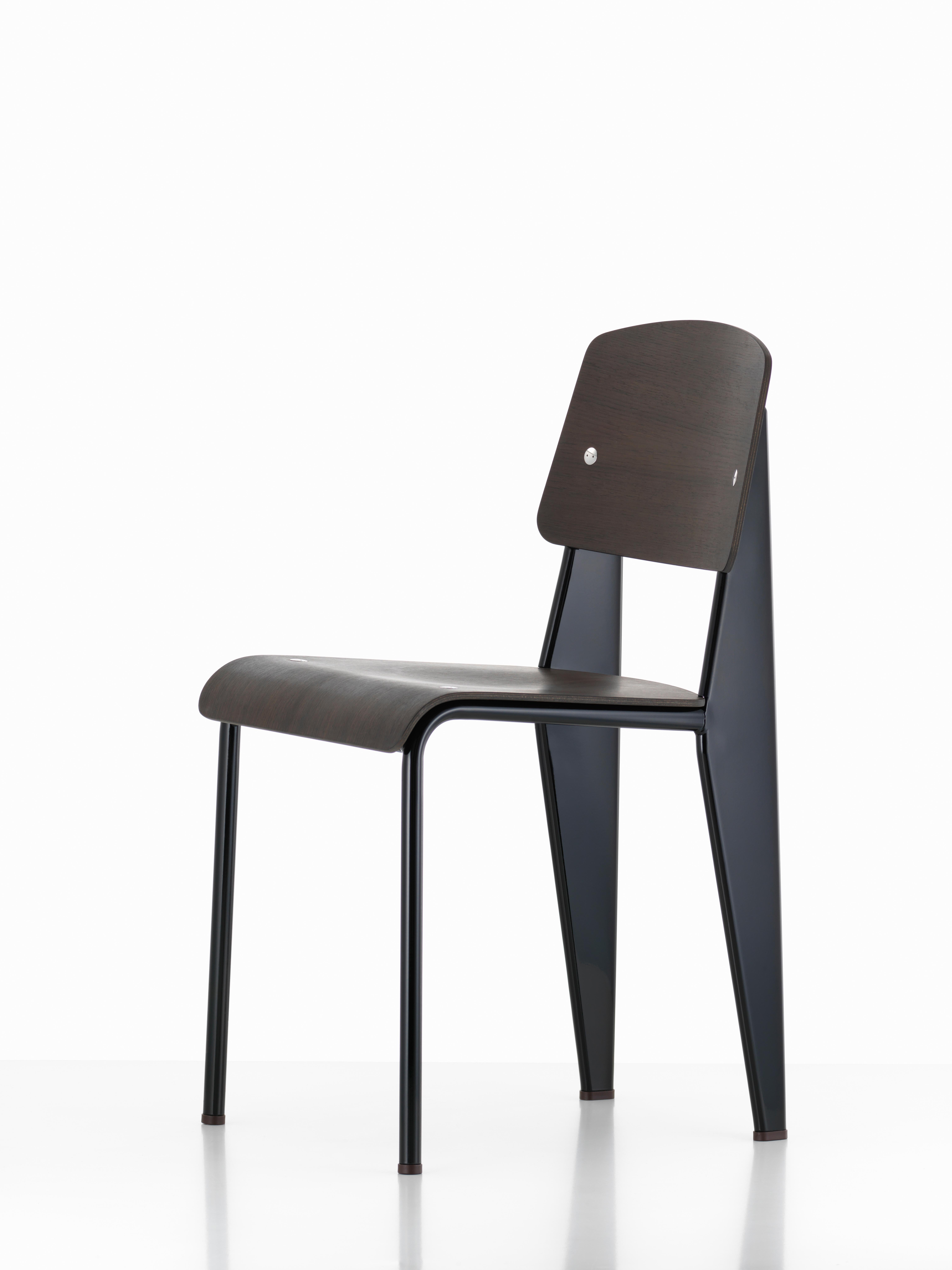 Jean Prouvé Standard Chair in Dark Oak and Ecru White Metal for Vitra 2
